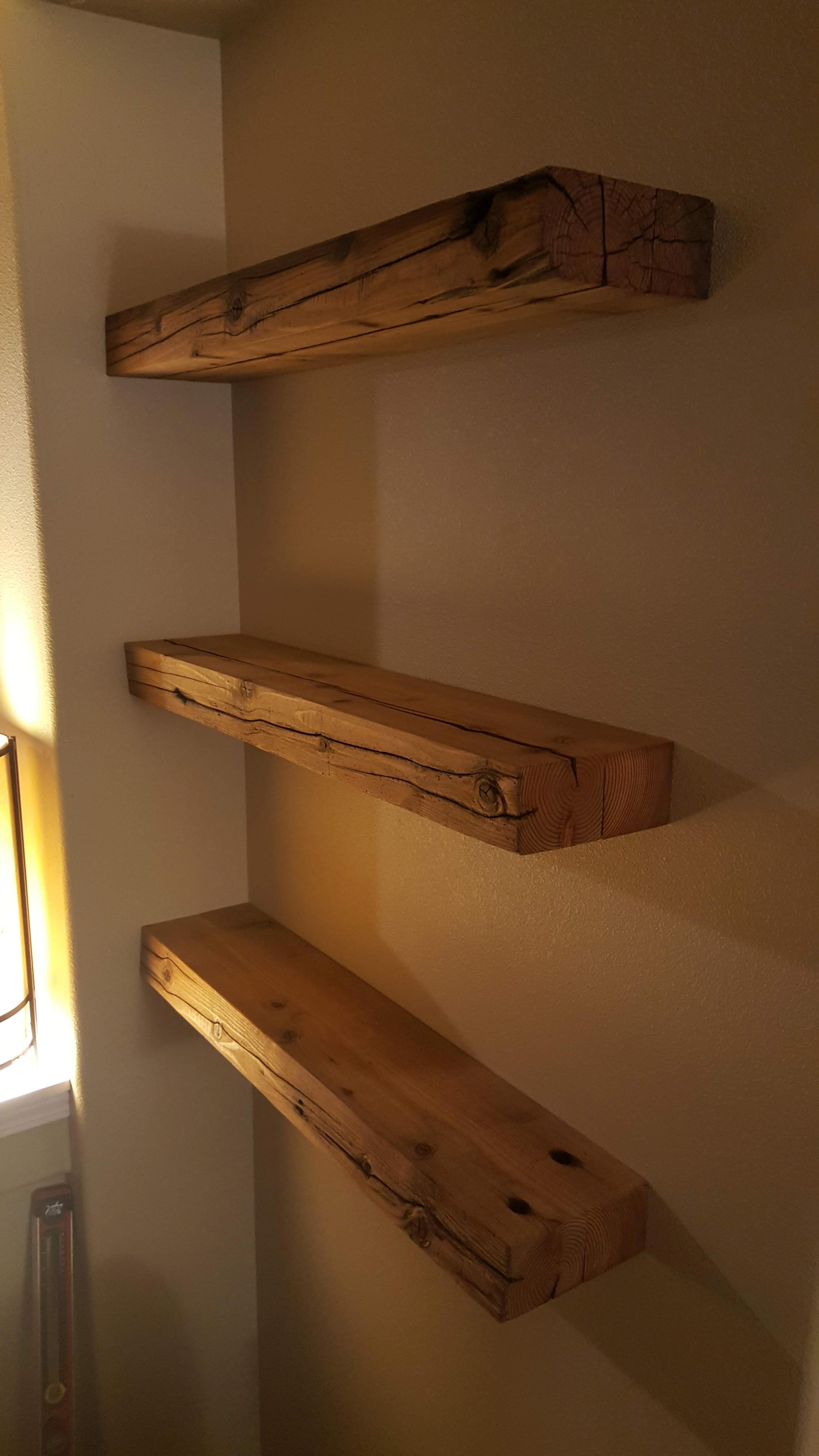 Floating shelves out of an old reclaimed beam. Not an experienced