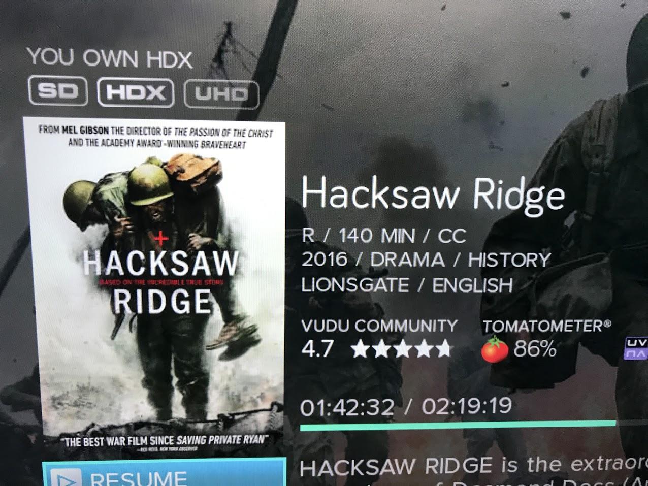 Hacksaw Ridge UHD version coming soon? Noticed last night. No option to