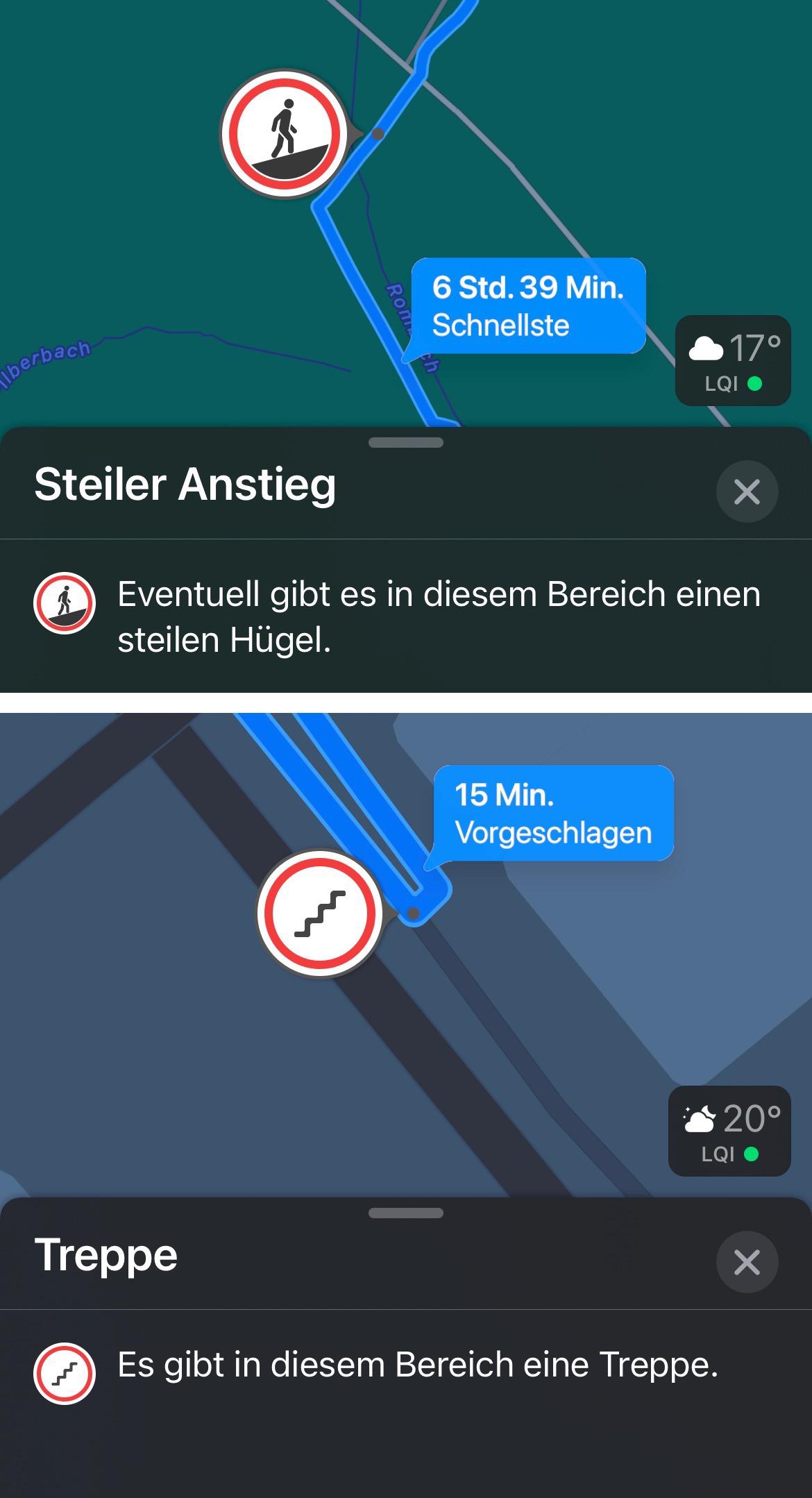 Stairs and steep inclines now also displayed on iOS 15/Monterey walking
