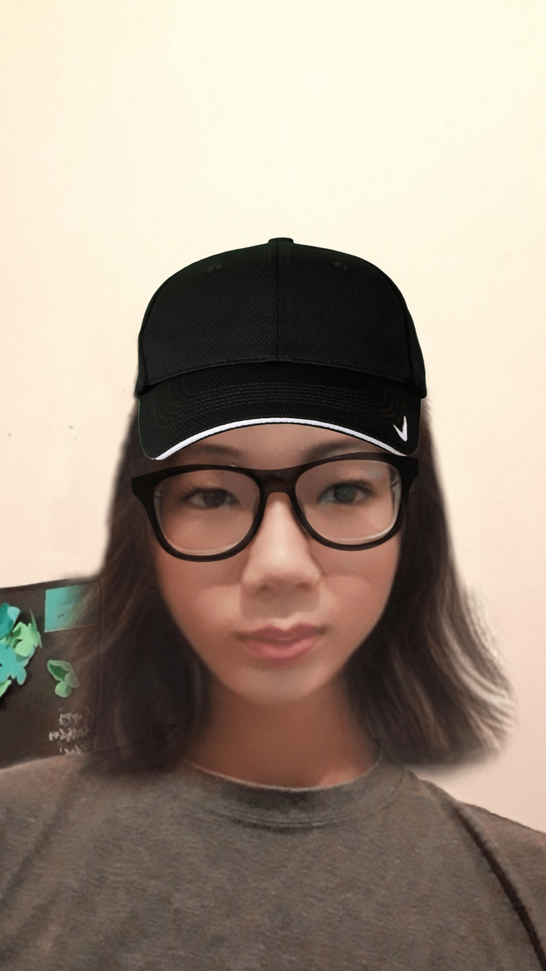 tried the new snapchat filter and turned into aloona. Added the black cap and glasses for that