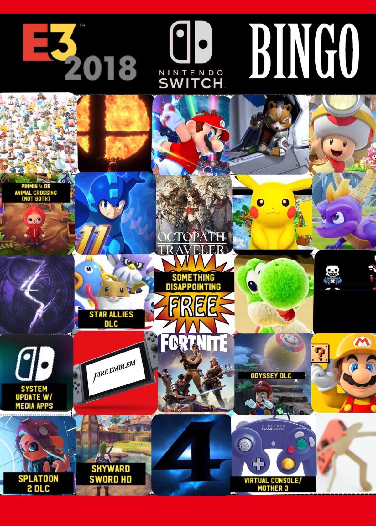 Nintendo E3 2018 Bingo Card casualnintendo