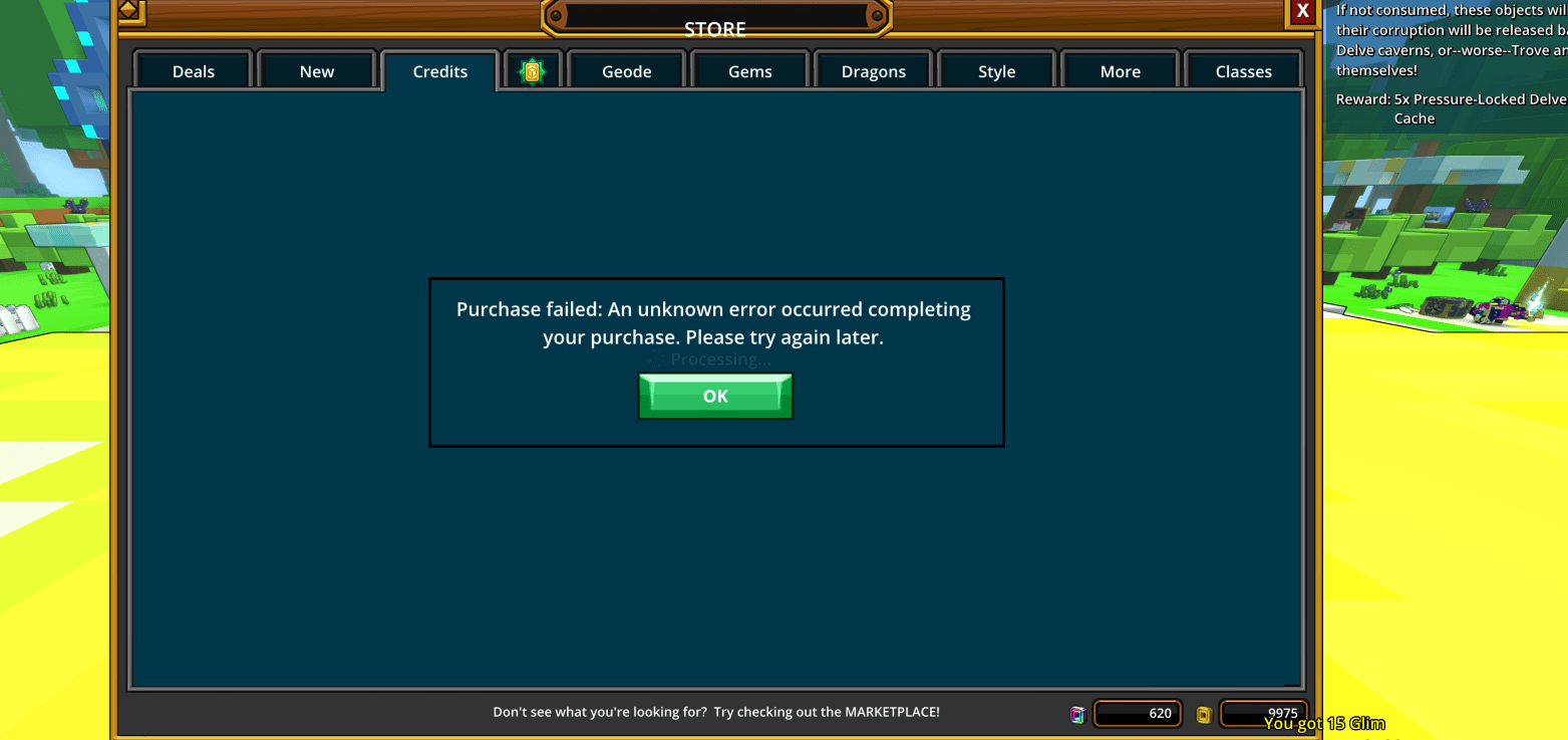 trying to buy credit pouches but keep getting a "unknown error" does