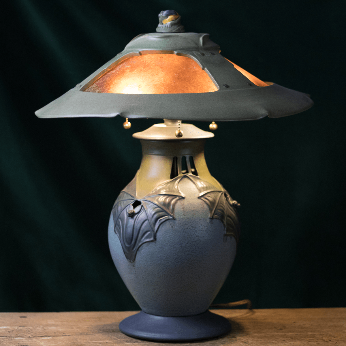 Unique Ephraim Pottery lamp ceramic base and shade (with mica insets
