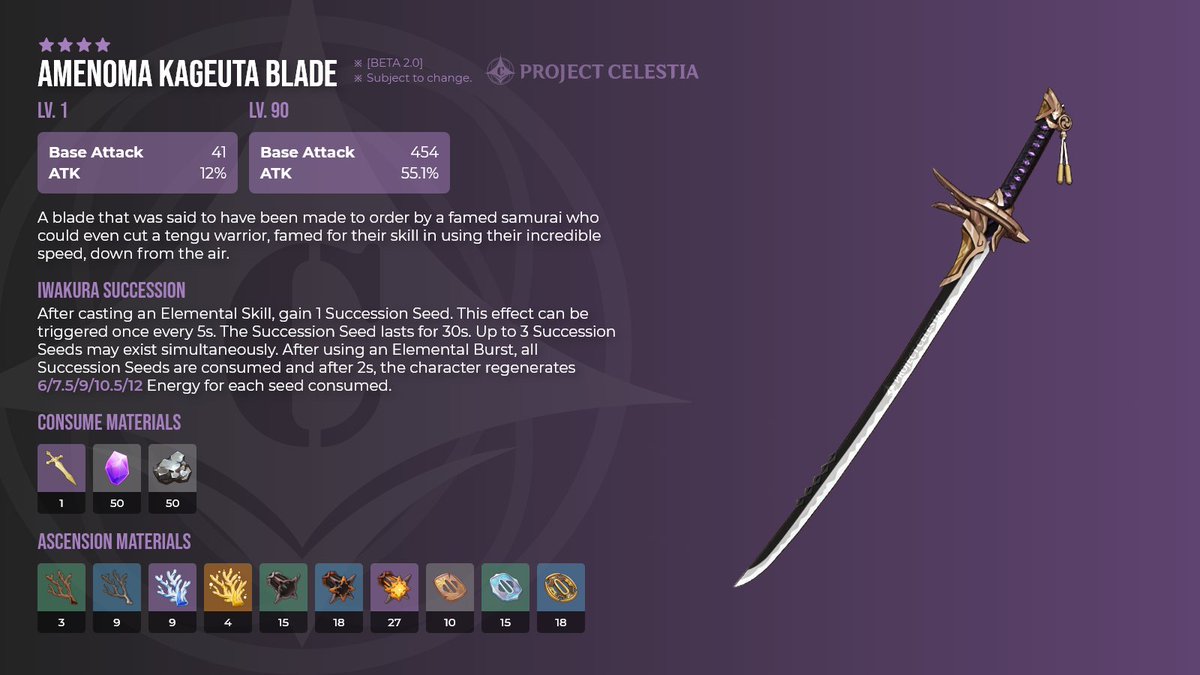[2.0 BETA] 4★ Sword — Amenoma Kageuta Blade One of the 5 new craftable