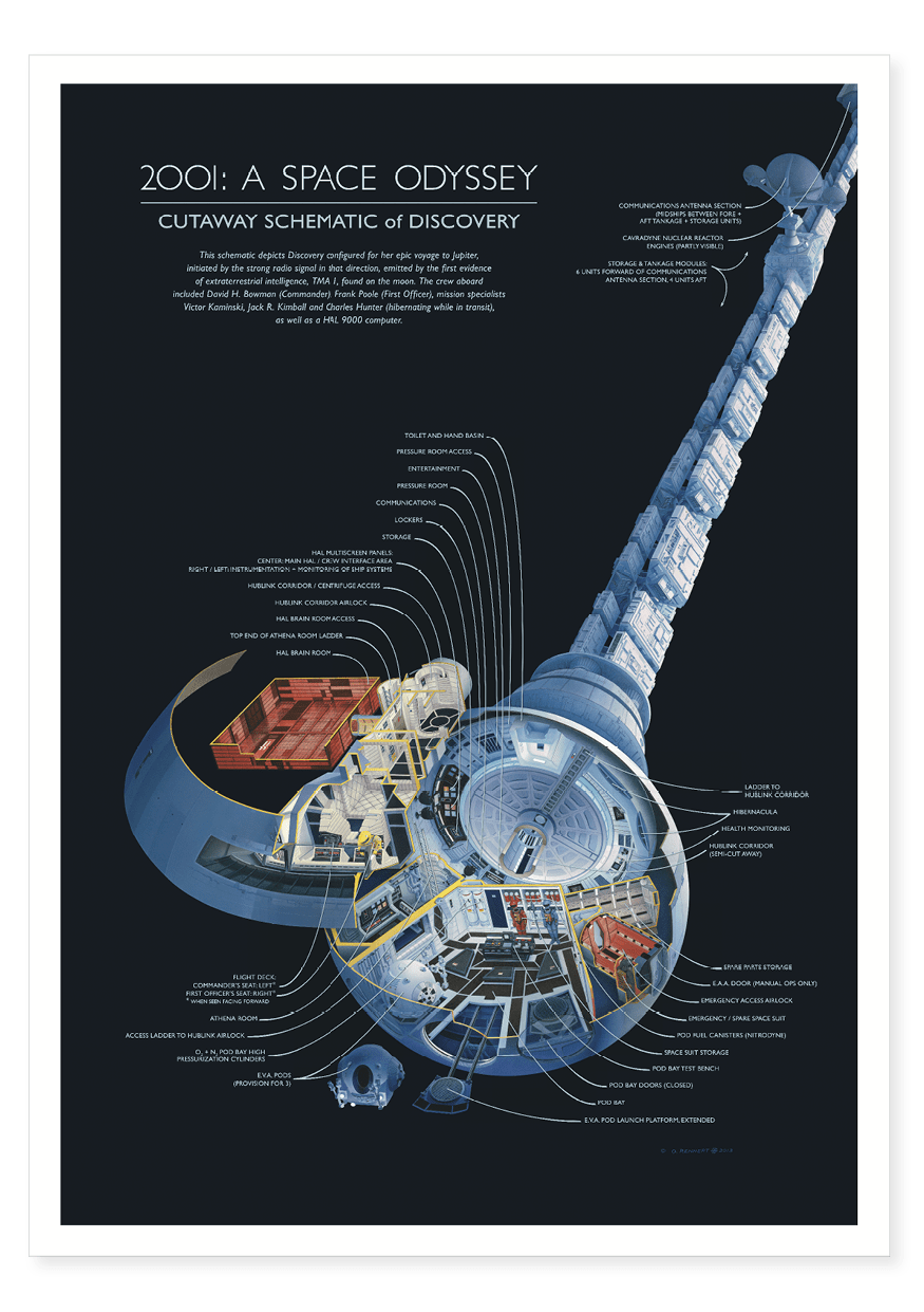 2001: A Space Odyseey, cutaway schematic of Discovery by Oliver Rennert