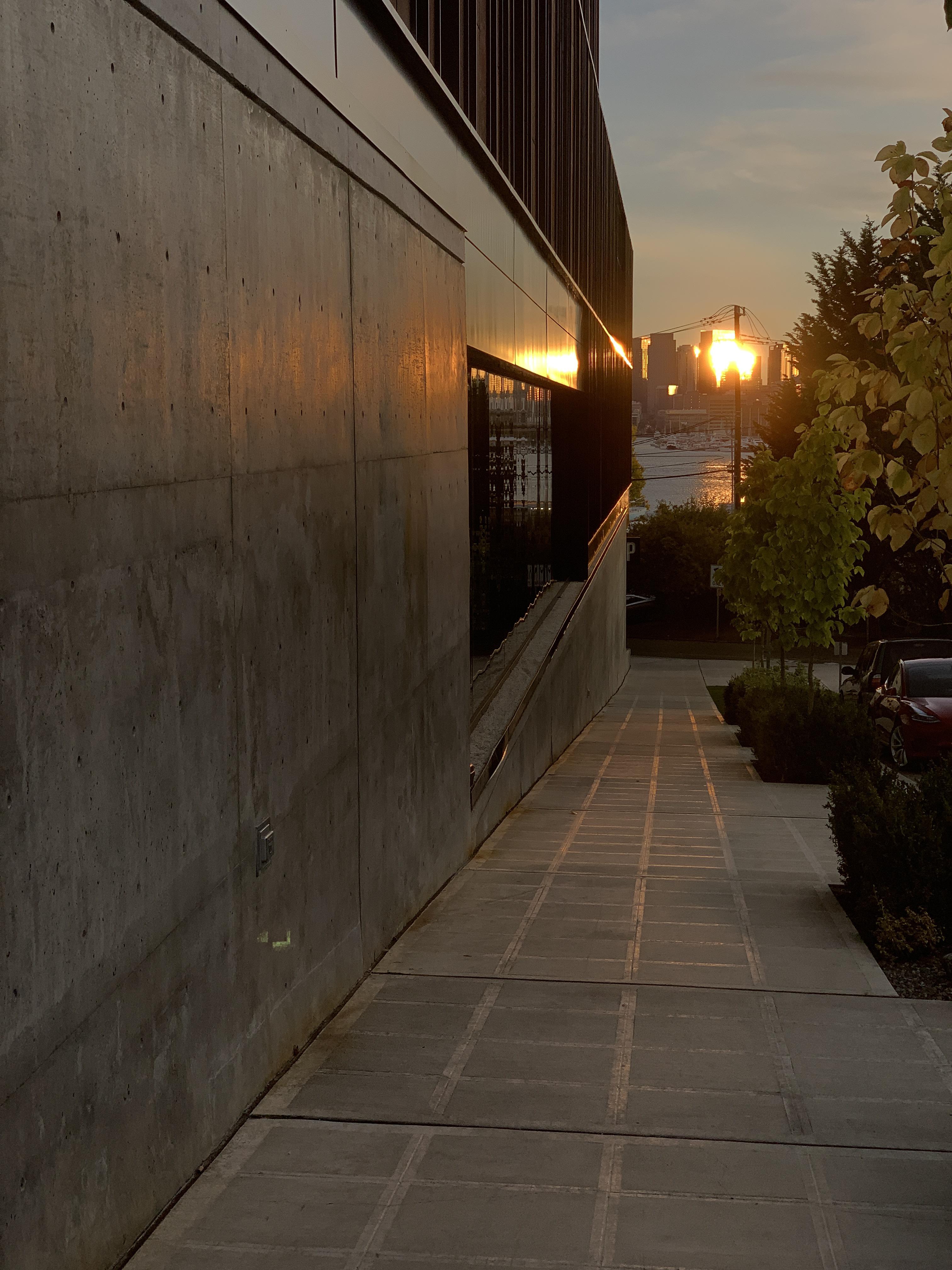 The sunlight reflection makes it look like the buildings are on fire