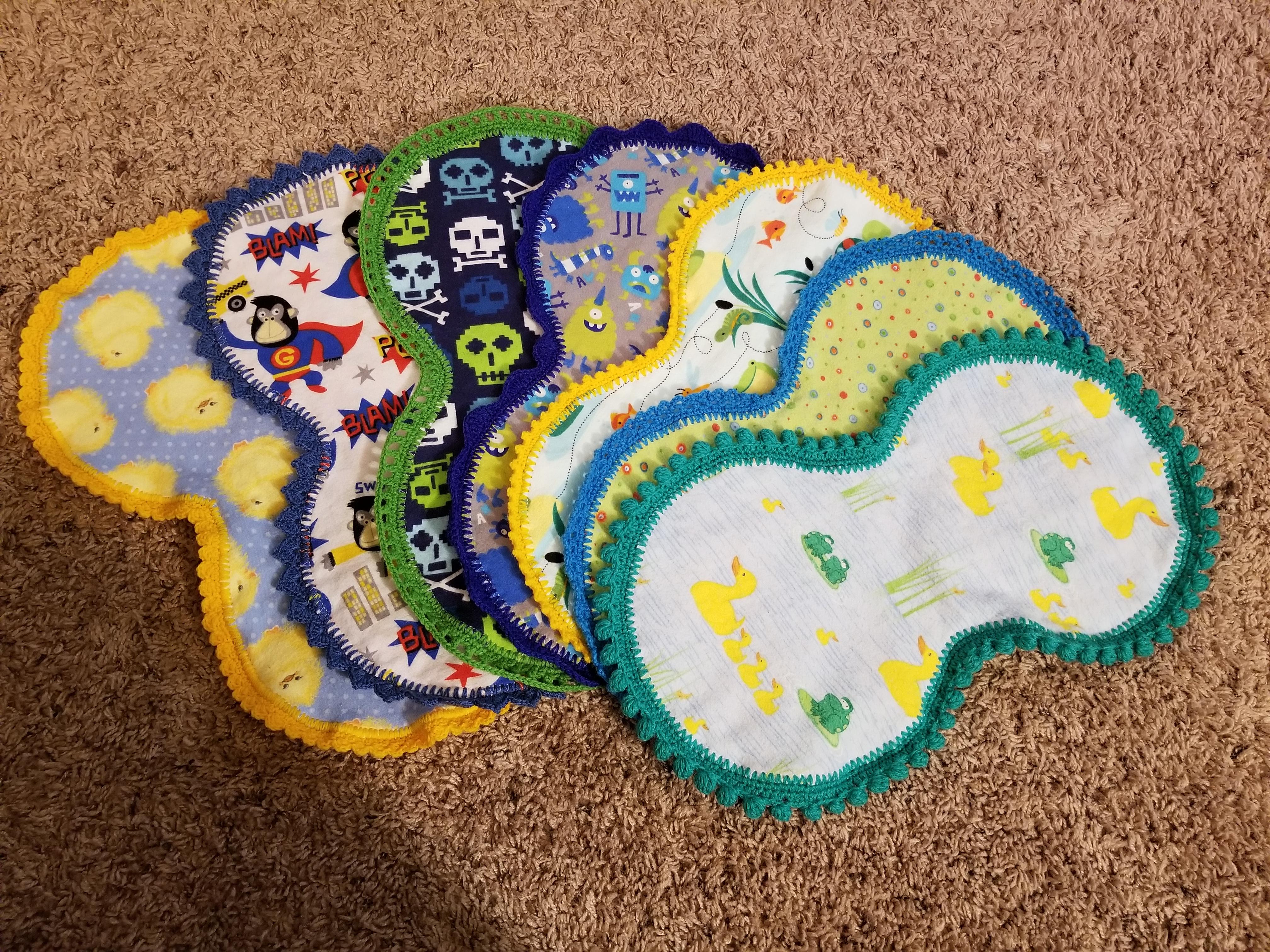 Crochet edge burp cloths for my baby boy due in February. r/crochet