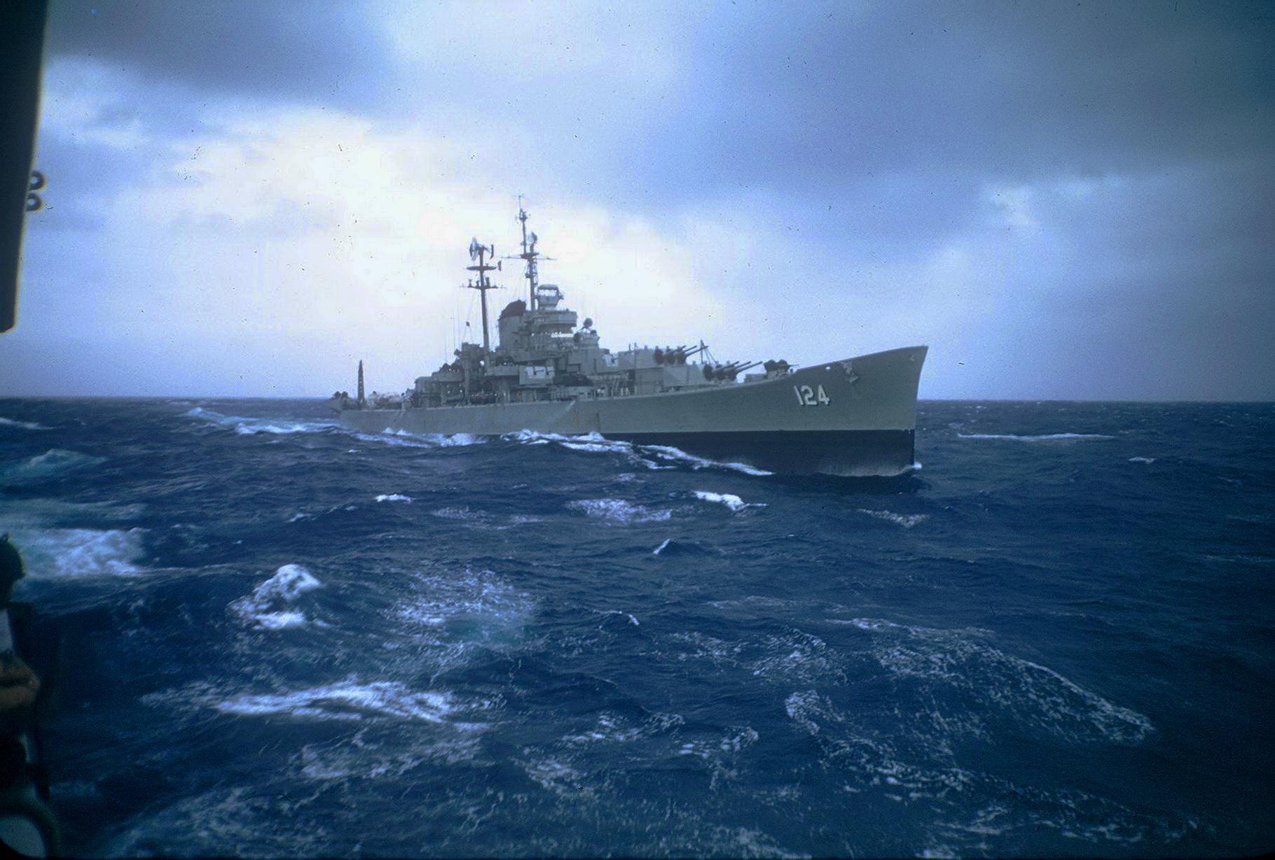 Oregon Cityclass heavy cruiser USS Rochester (CA124) in heavy seas
