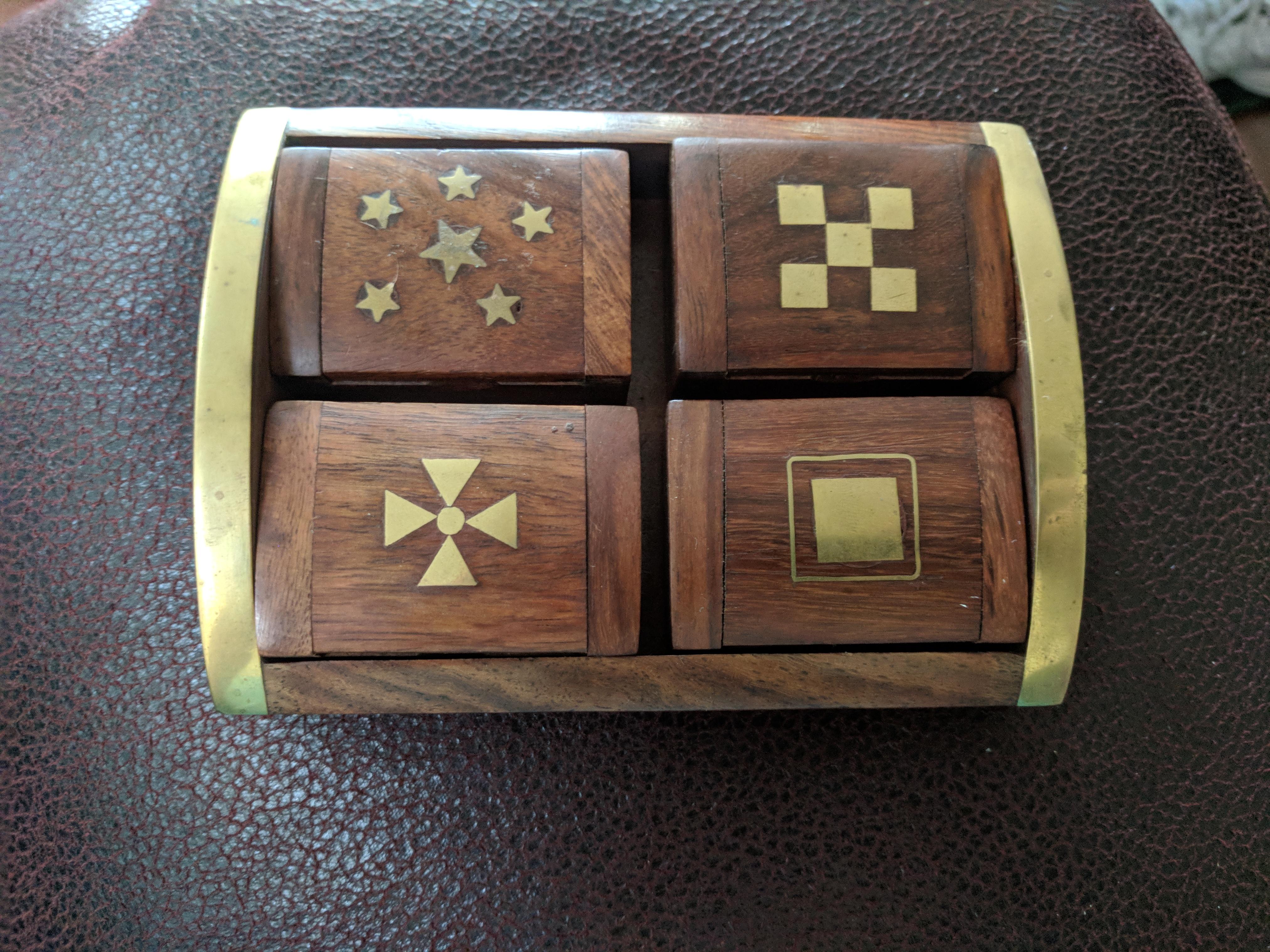 4 small brass inlaid boxes with hinged lids r/whatisthisthing