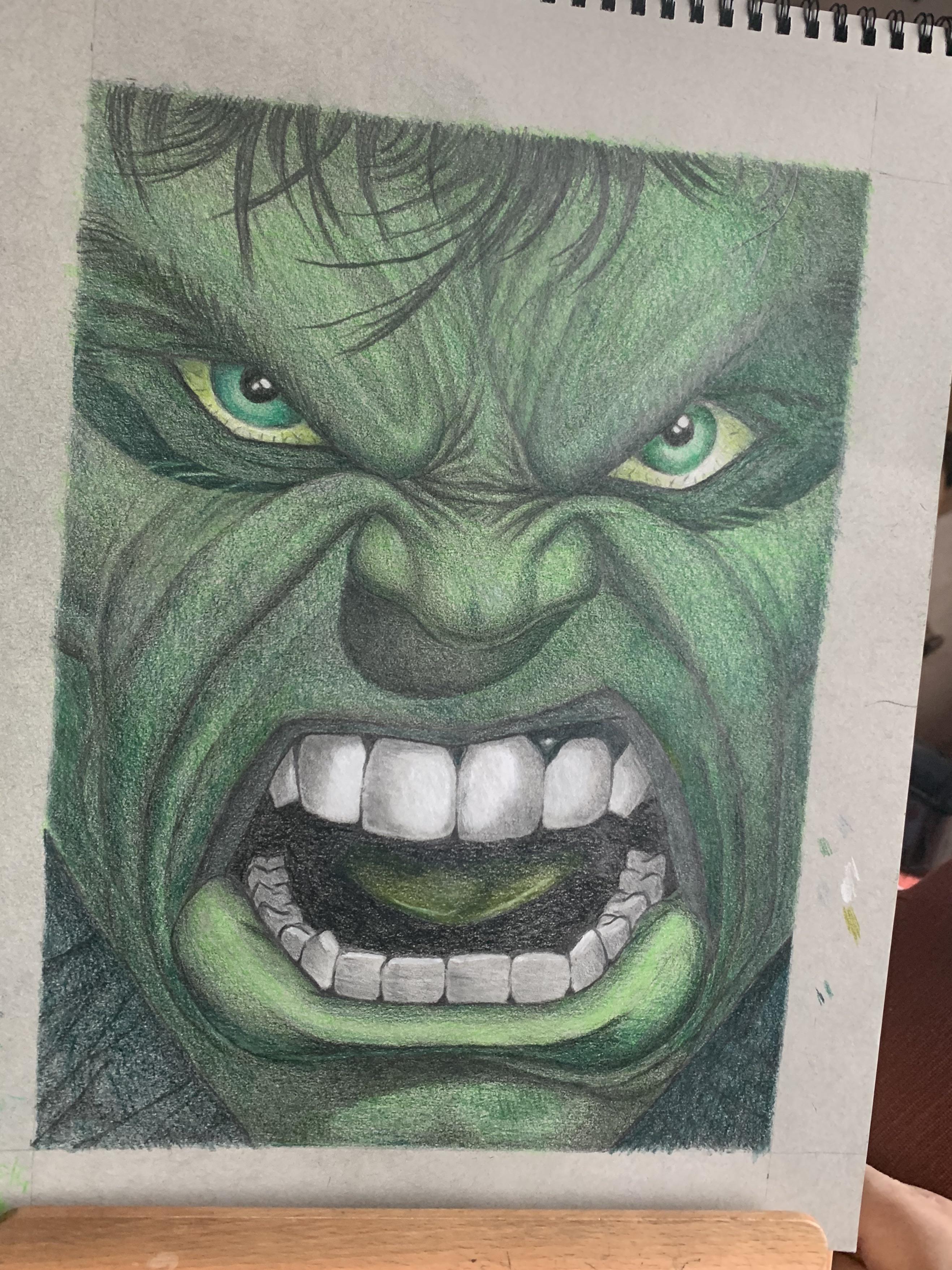 Hulk drawing by my Dad, also his first colour drawing...o.o r/drawing