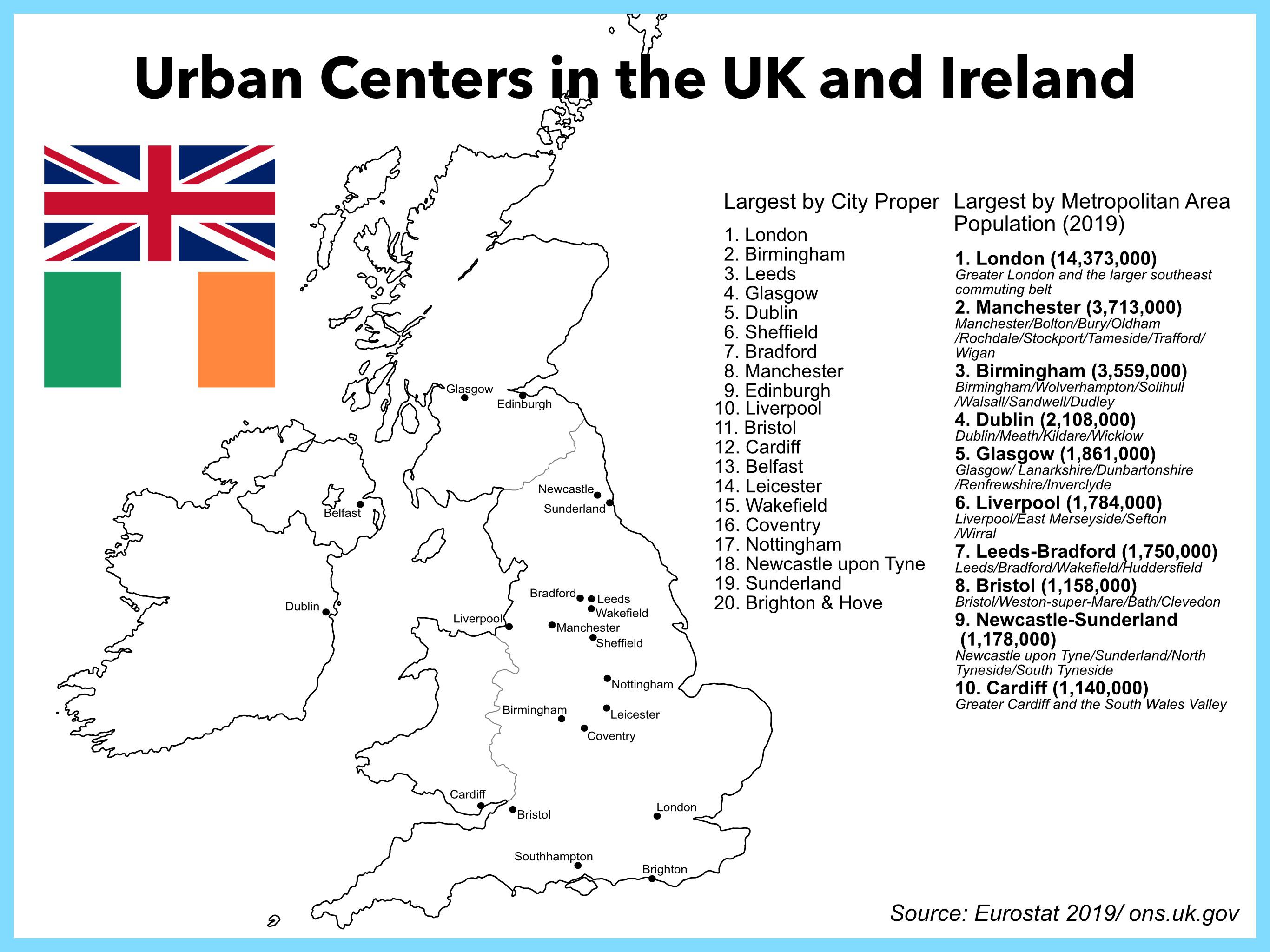 Listing the biggest cities in the UK and Ireland r/MapPorn