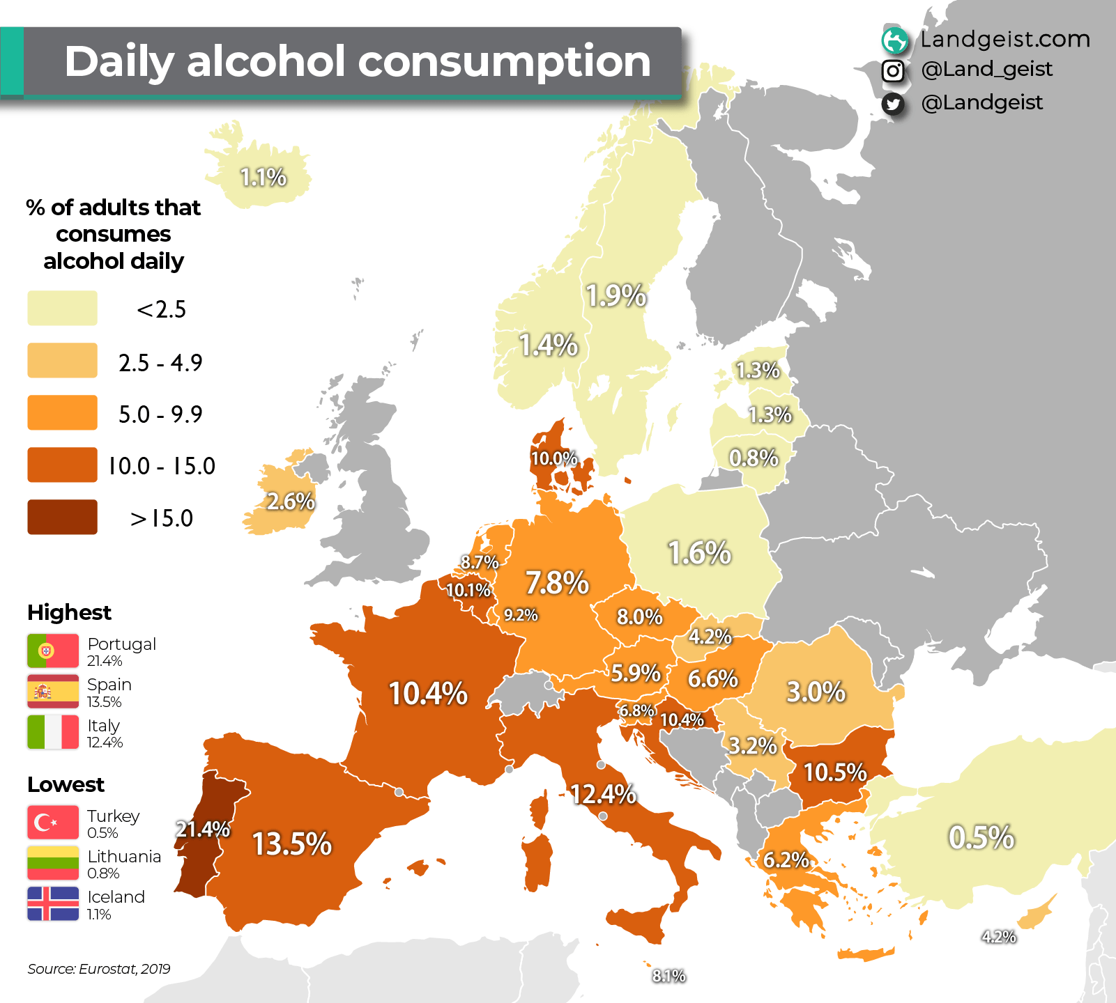 Daily Alcohol Consumption in Europe r/BalticStates