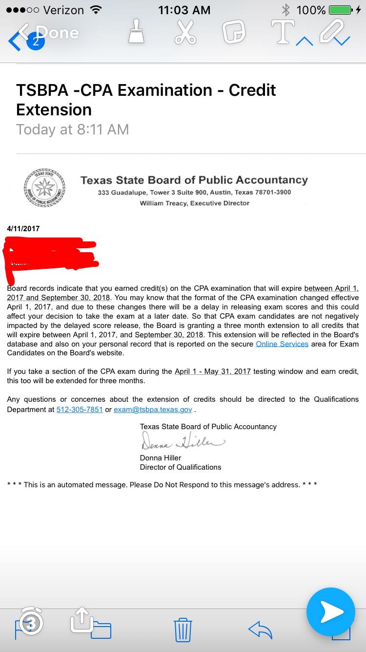 Texas State Board gives extension of CPA credit because of exam changes