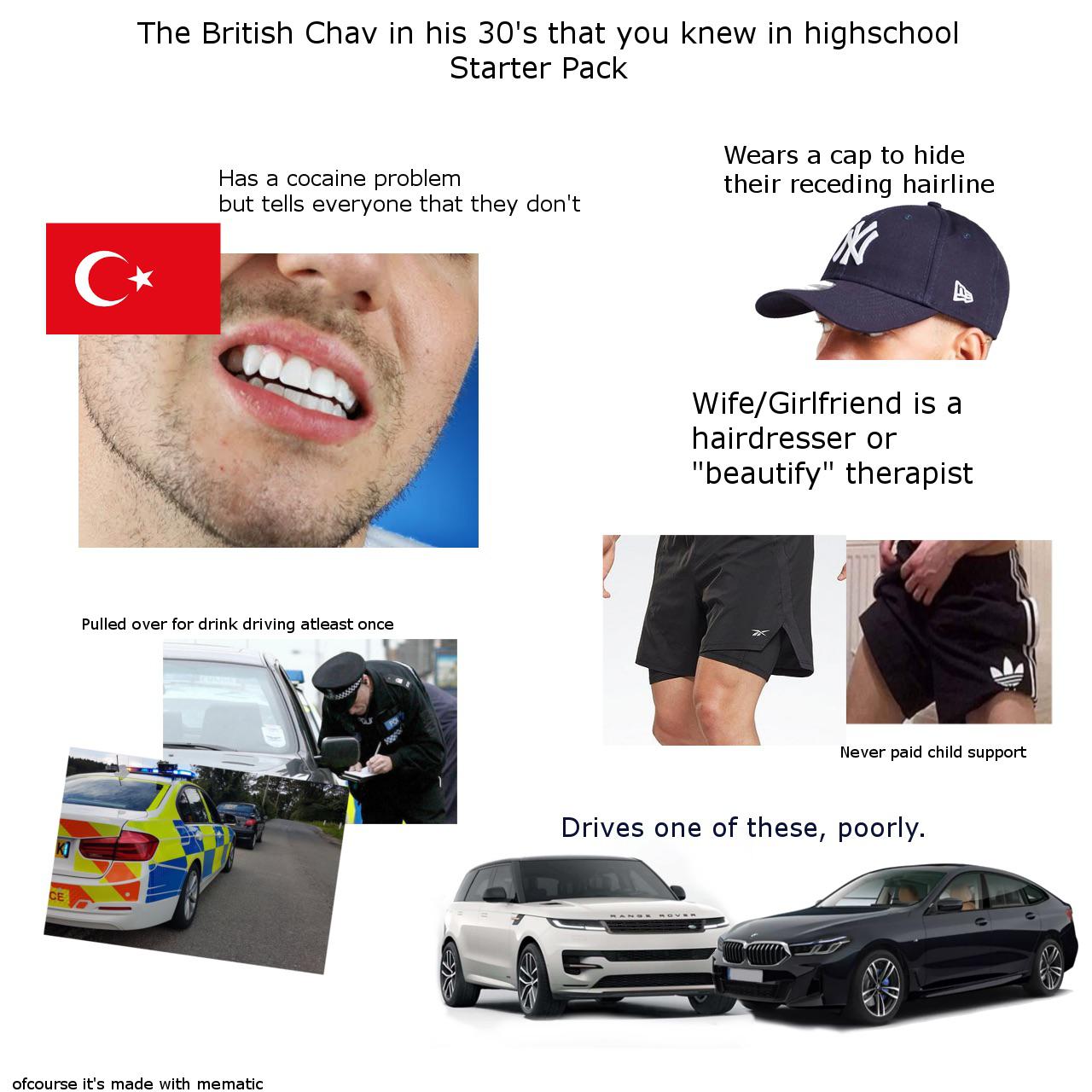 The British Chav in his 30s that you knew in high school starter pack