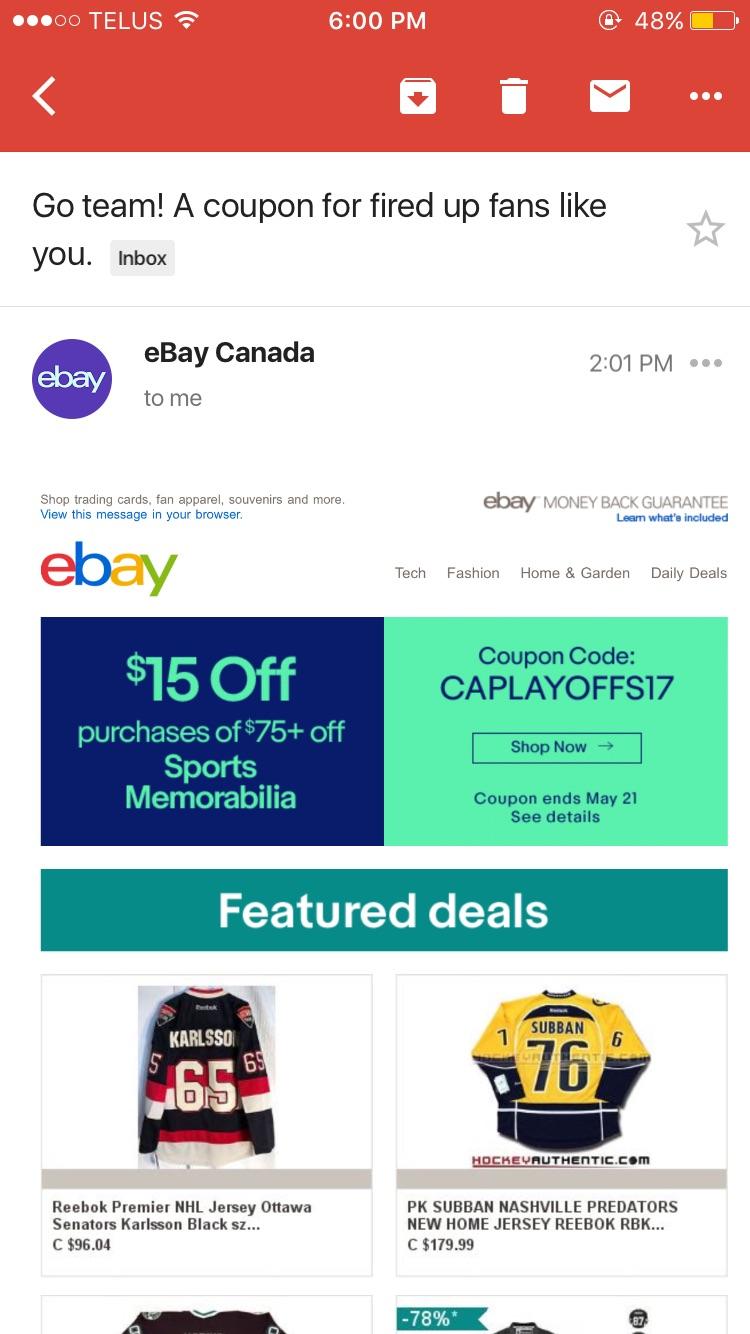 eBay Coupon for 15 off Sports Memorabilia (Jerseys included) Code