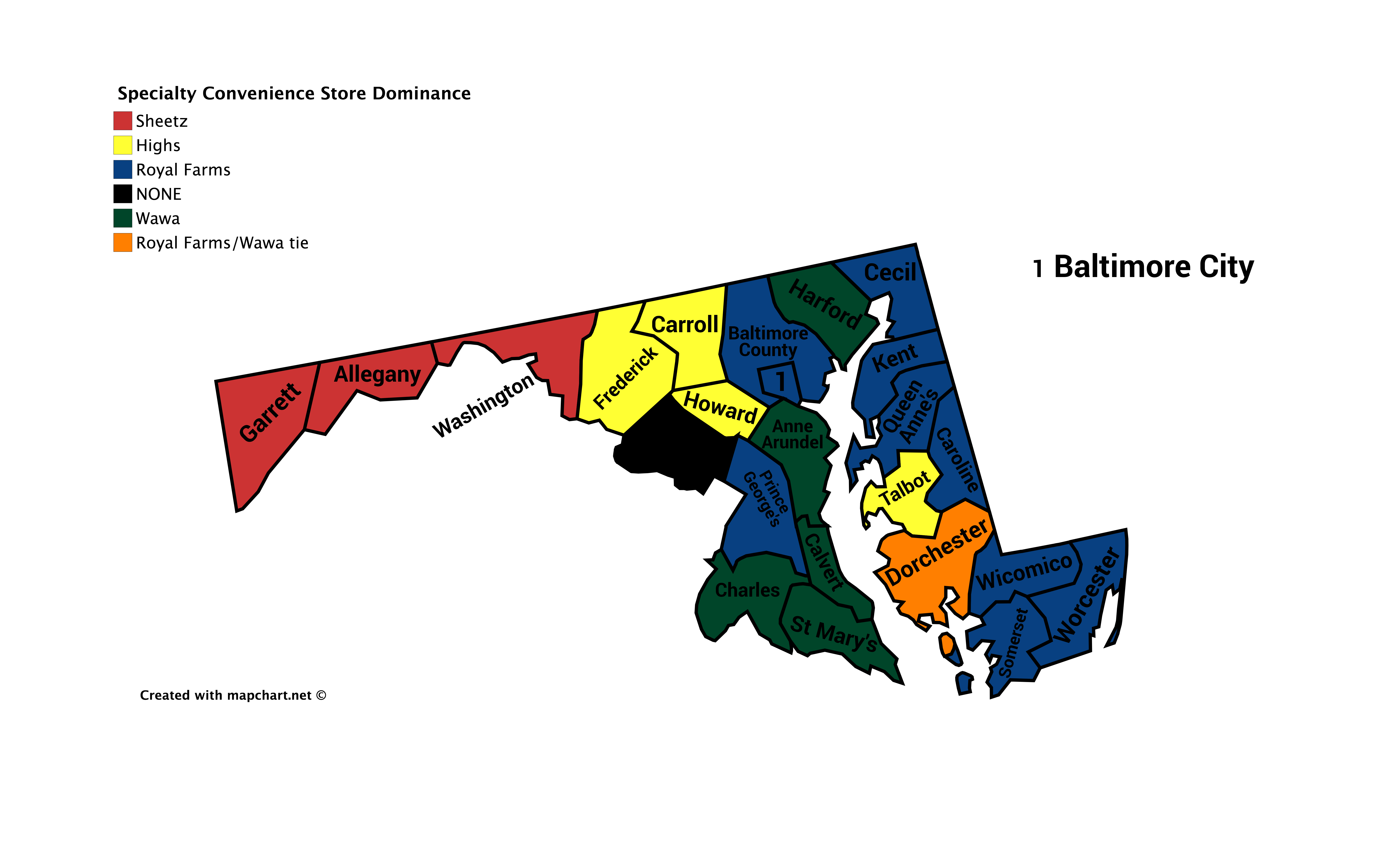 Which regional specialty convenience store is most dominant in Maryland