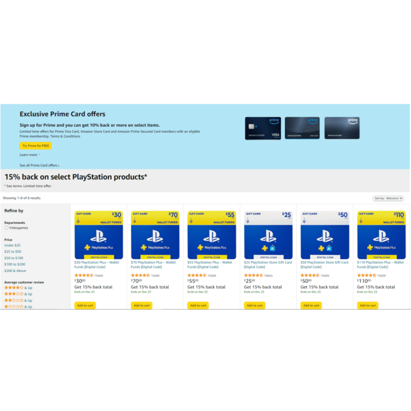 [Amazon] PSN Gift Cards. (Digital Delivery) Get an additional 10 cash