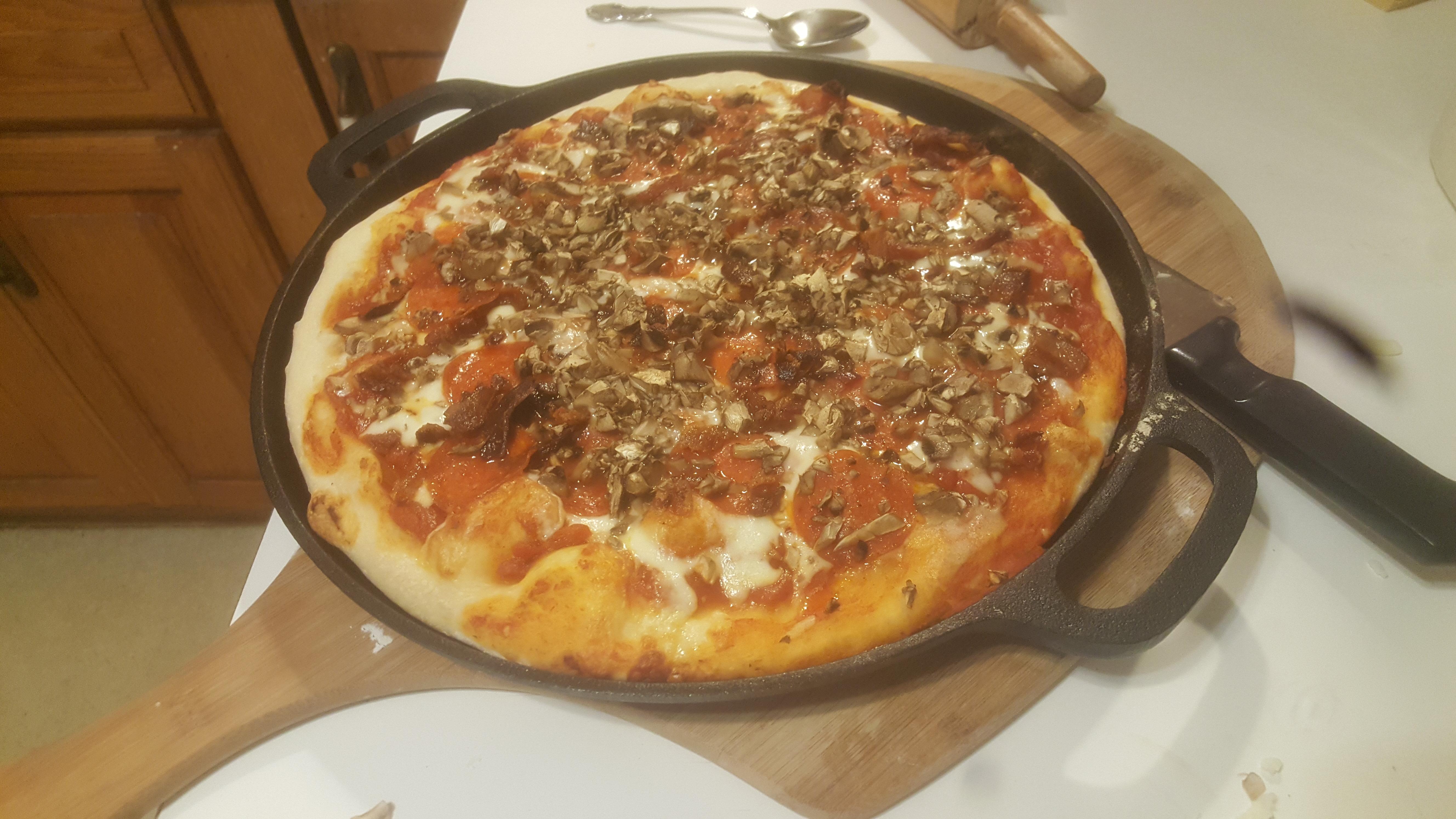 Pepperoni bacon mushrooms I'm loving this cast iron pan preheat the