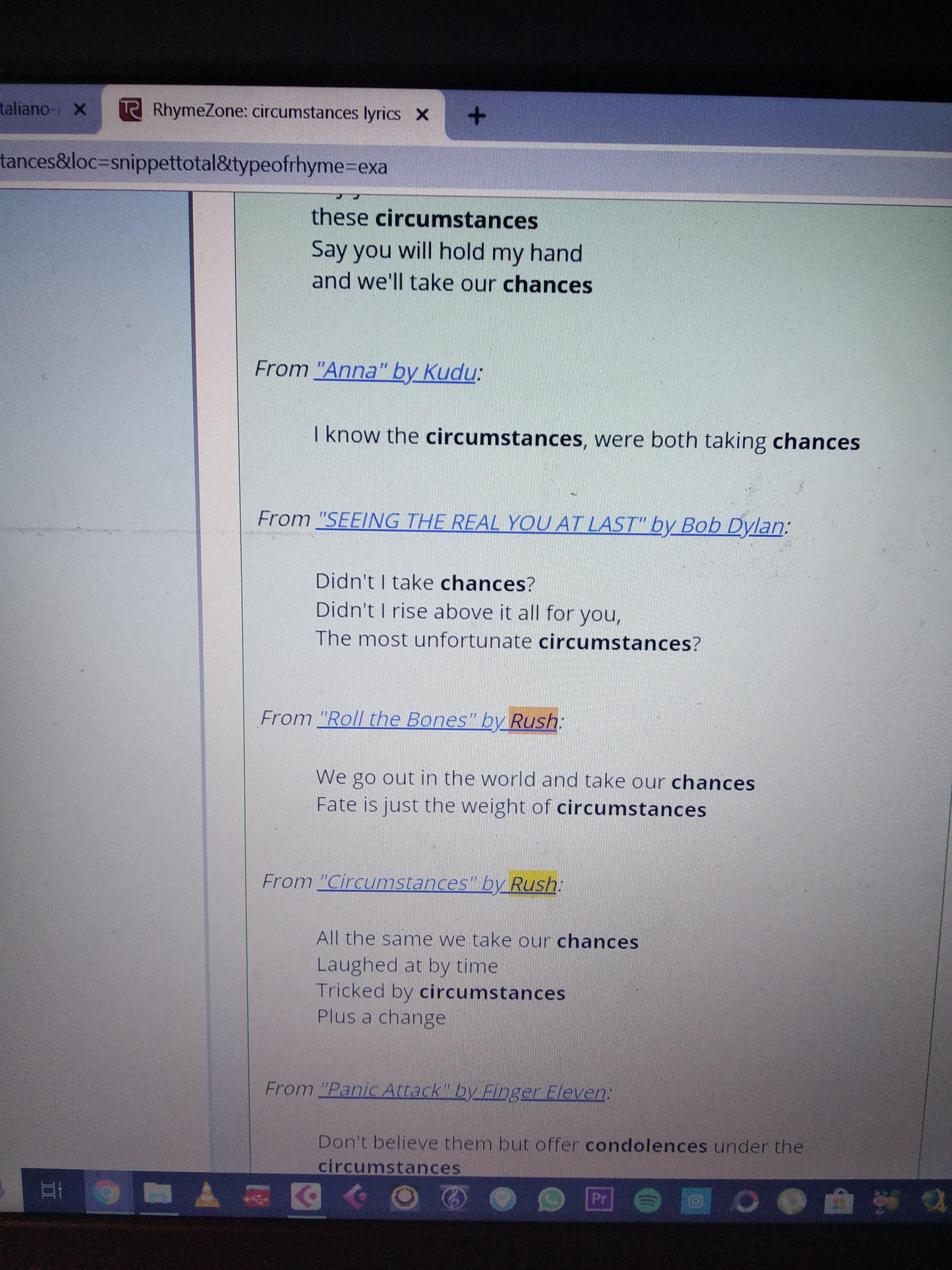 (mildly interesting) I found some rhymes examples from Rush's lyrics on