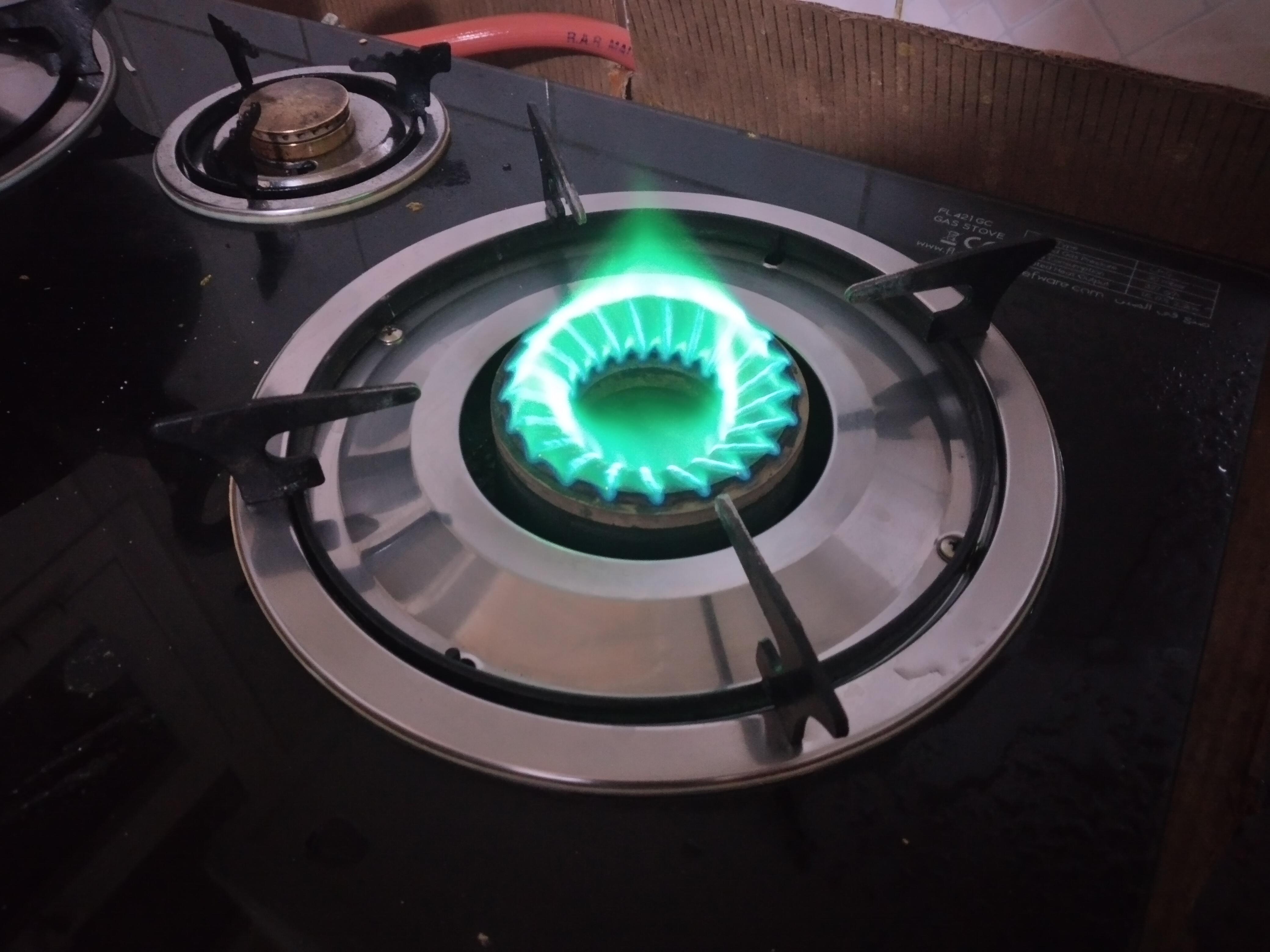 My gas stove burned completely turquoise blue (if I'm correct) today r/mildlyinteresting