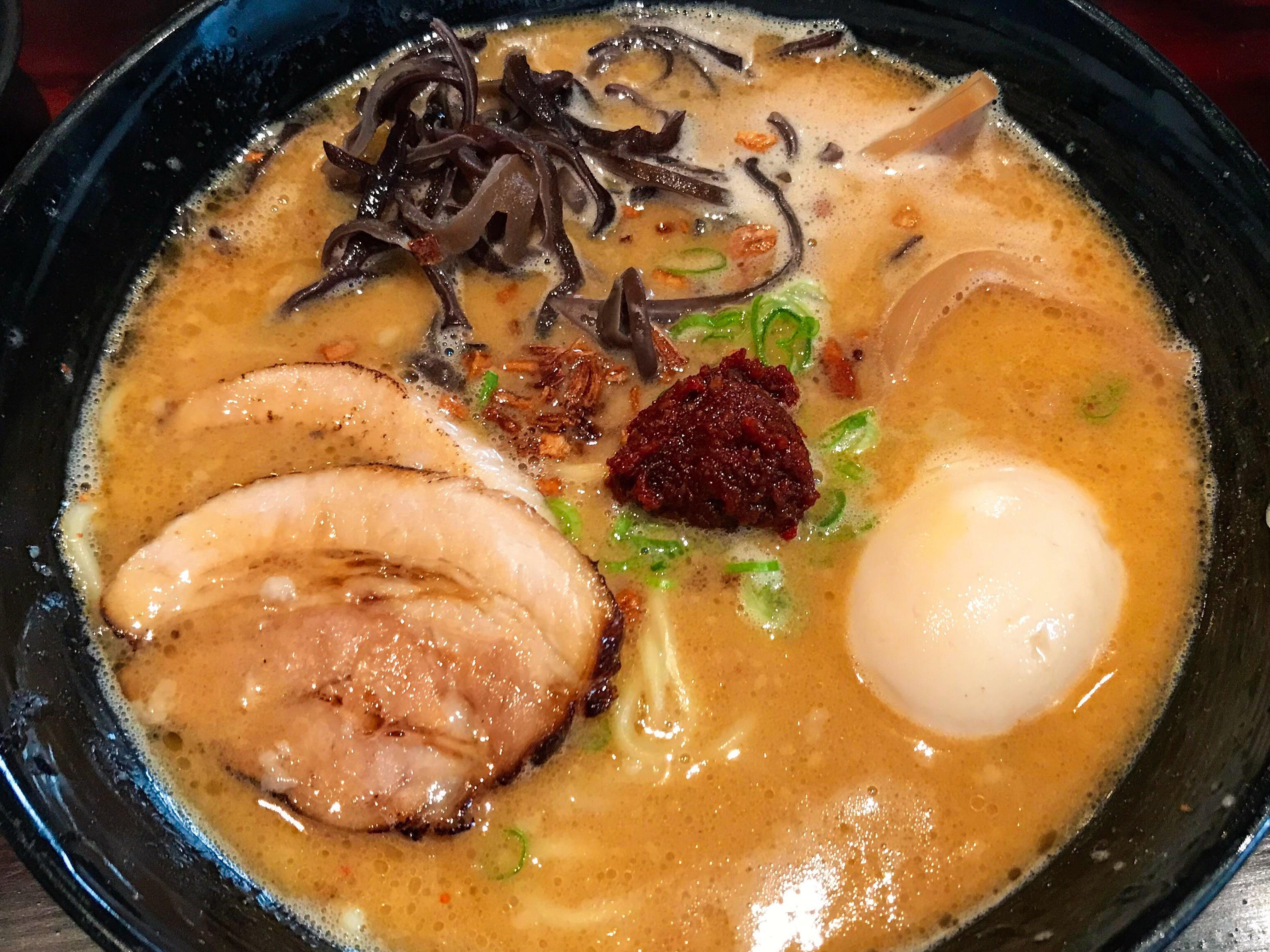 [I ate] tonkotsu and miso paste broth ramen with chashu, soft boiled