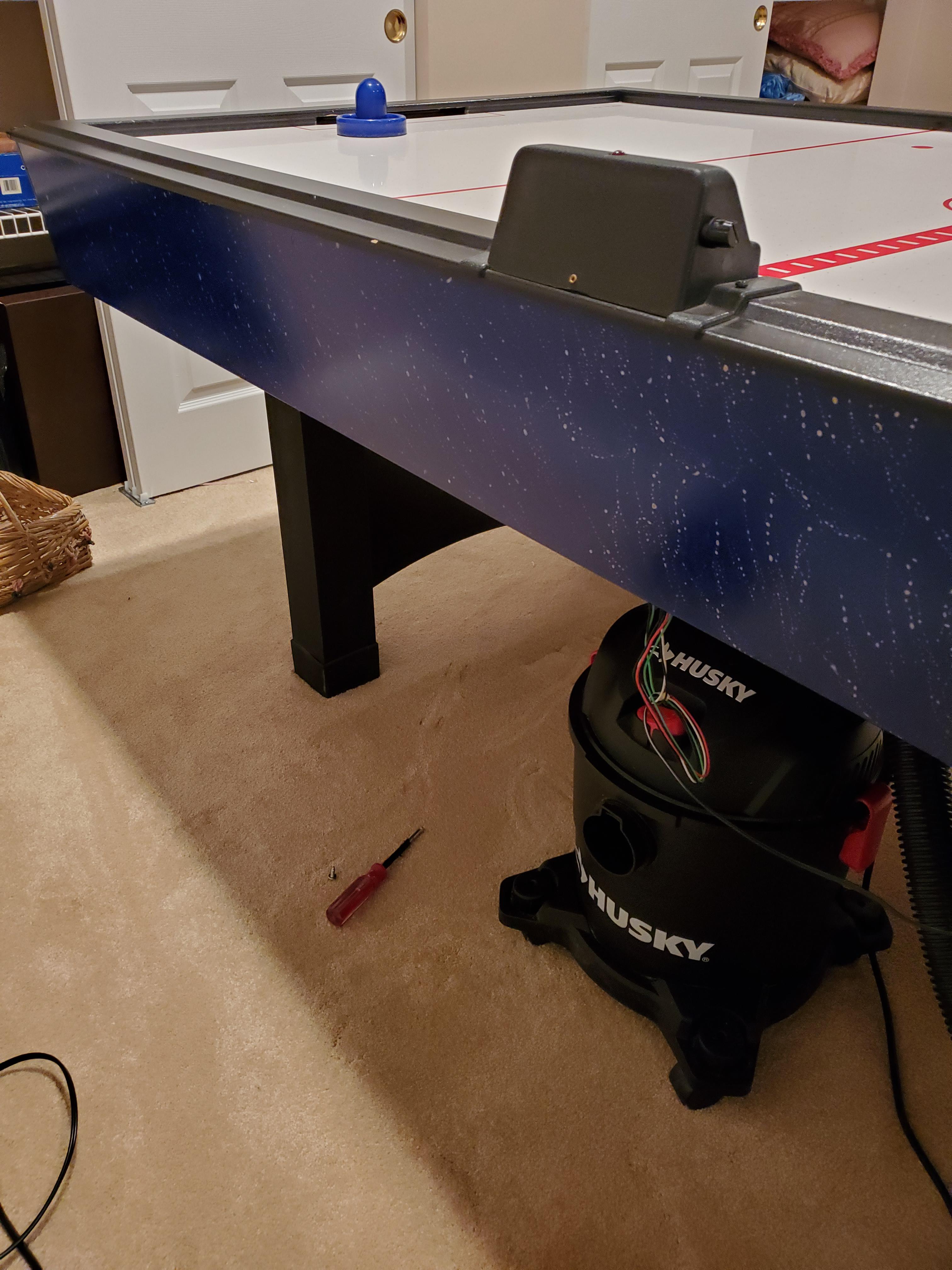 Air hockey pump busted, now powered by Husky! r/thereifixedit