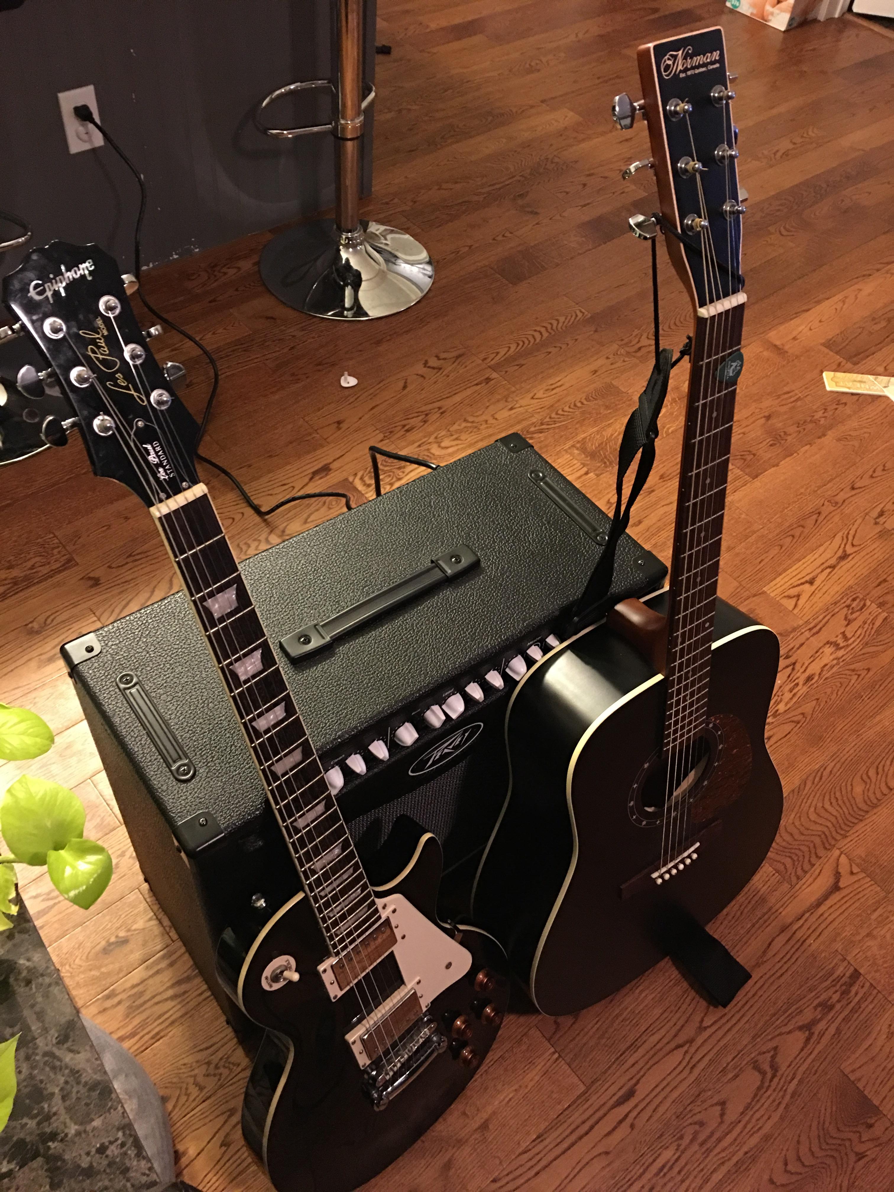 These are my noise makers. Just bought a decent combo amp, thought I’d