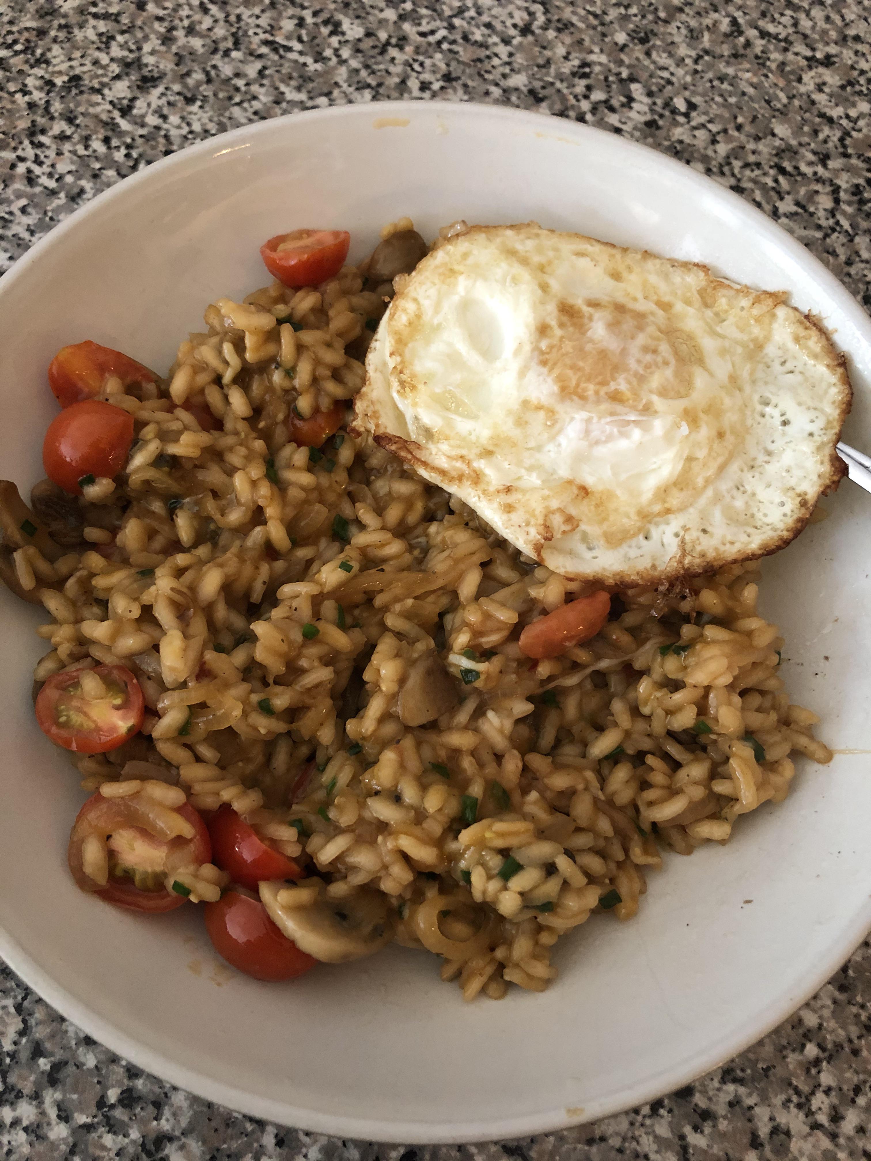 Mushroom risotto with a fried egg r/PutAnEggOnIt