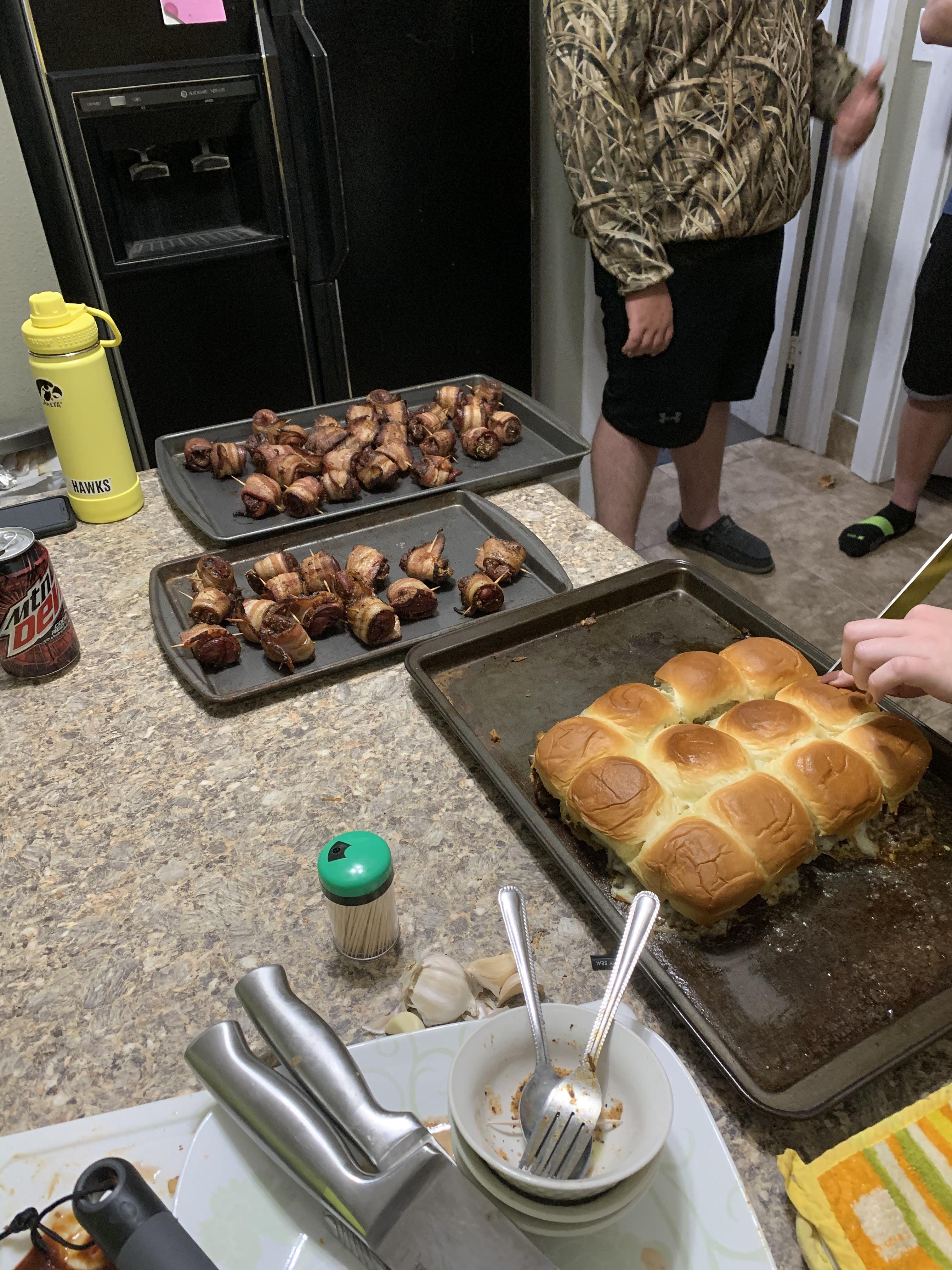 Goose sliders and bacon wrapped shoveler and teal for dinner! Along with some grilled whitetail