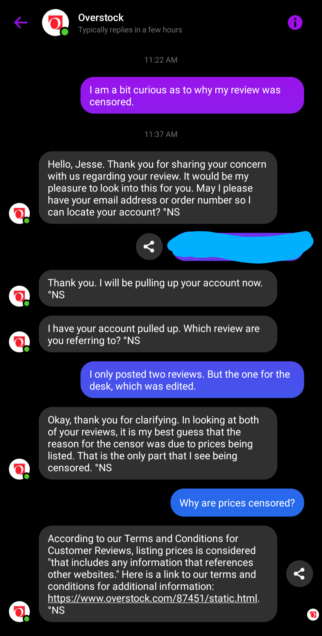 So Overstock censored my review on one of their products