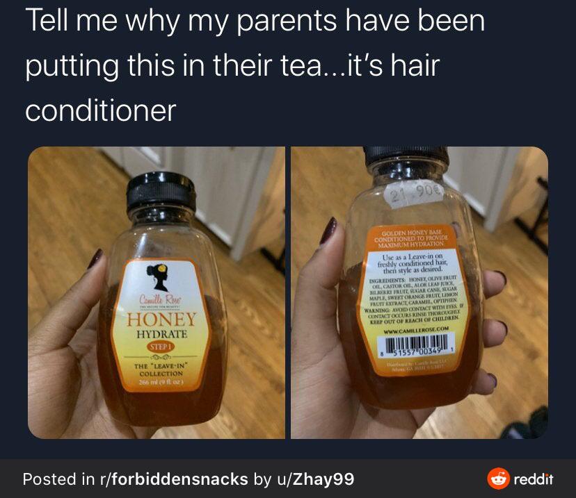 This hair conditioner looks too much like a honey bottle