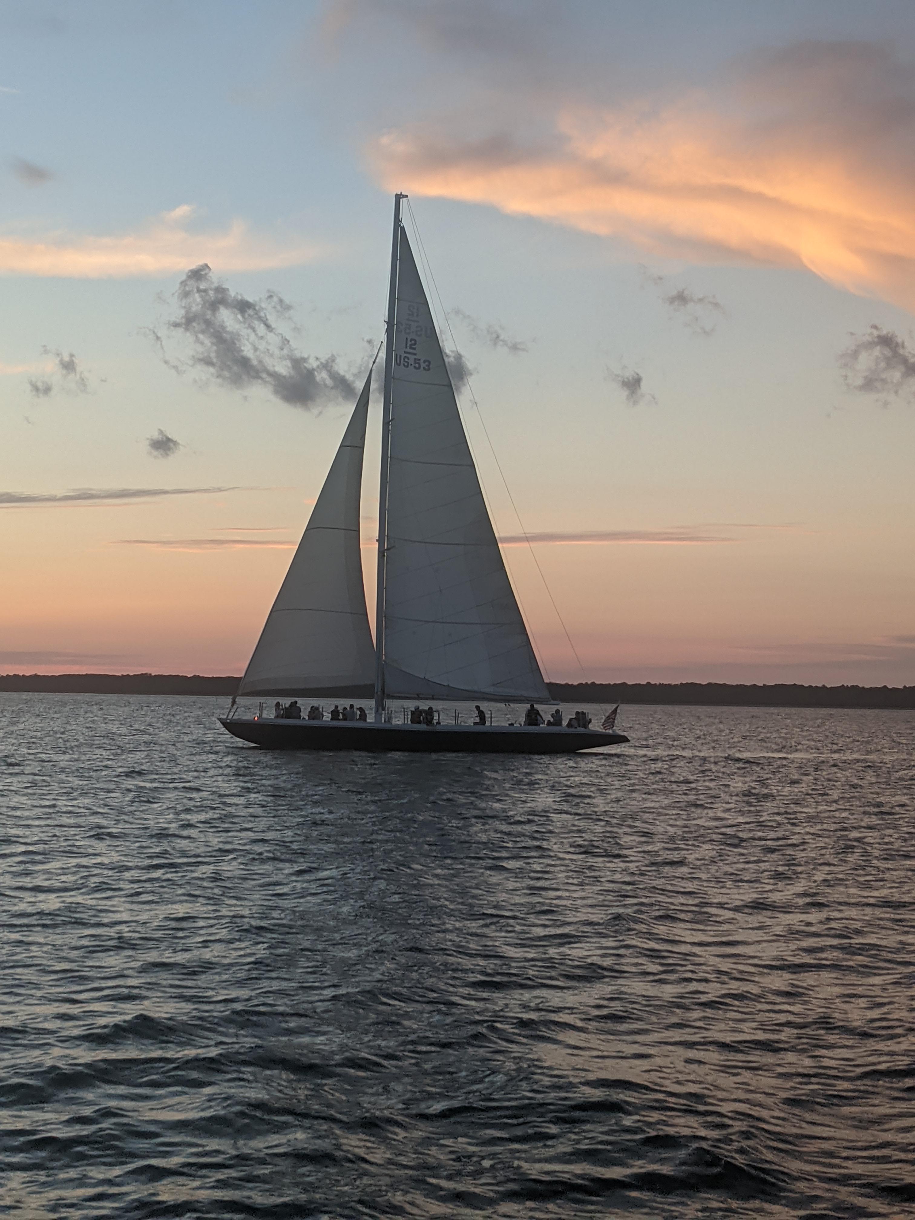 The sail boat I work on as a deckhand The Stars & Stripes on Hilton