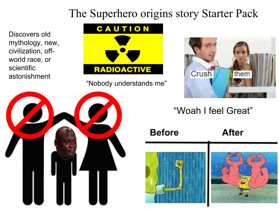 Superhero Origin Story Stater Pack r/starterpacks