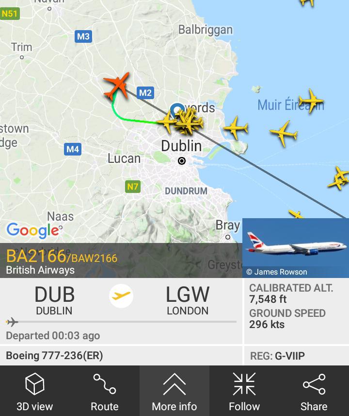 British Airways flying a 777 from Dublin to Gatwick r/aviation