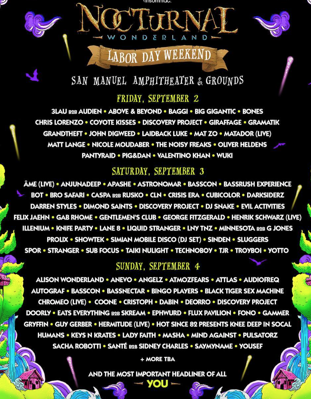 Nocturnal Day by Day Lineup nocturnalwonderland