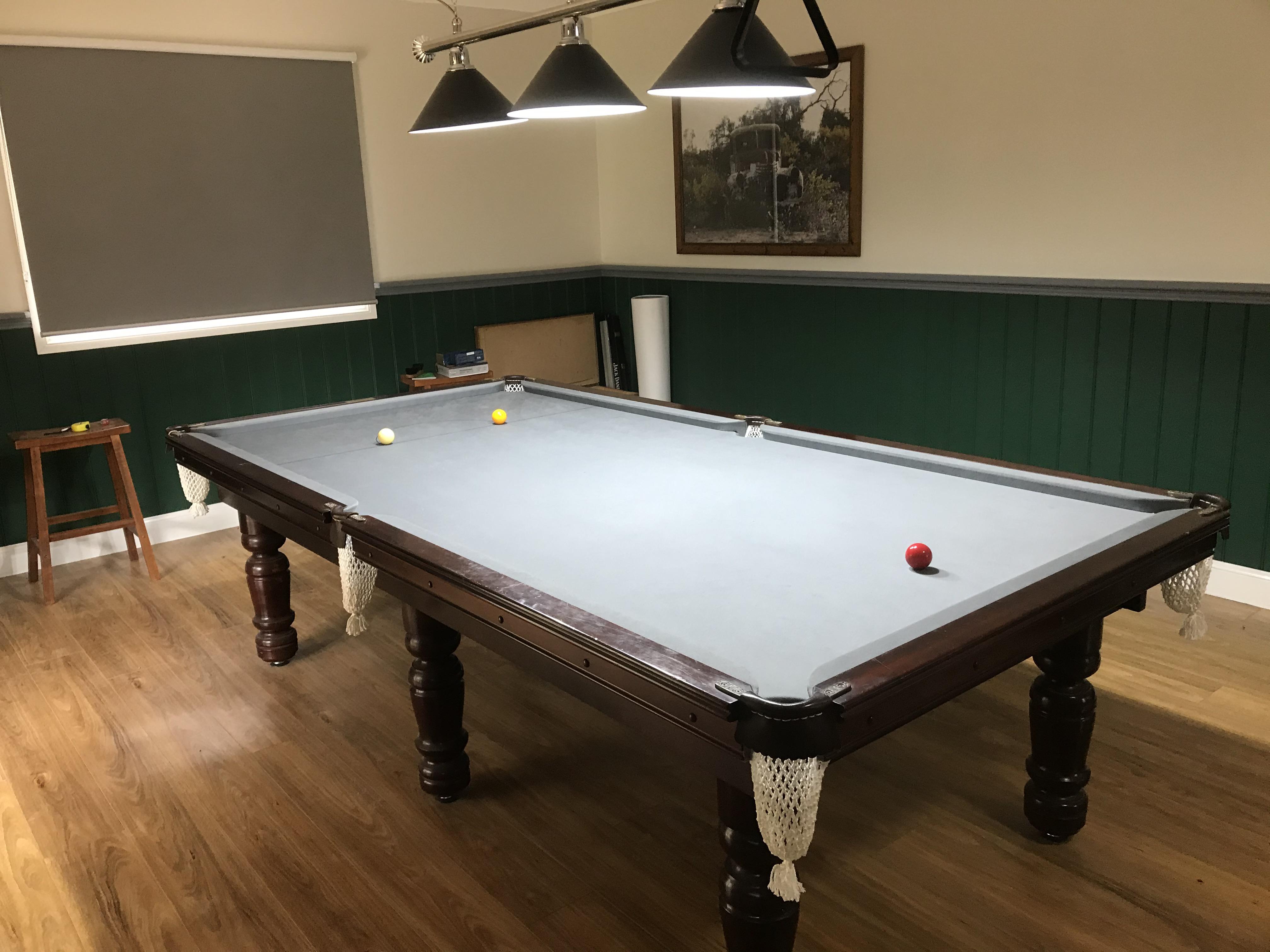 billiards in the bush. 9 foot table, 3 1/2 inch pockets and2 1/16 inch