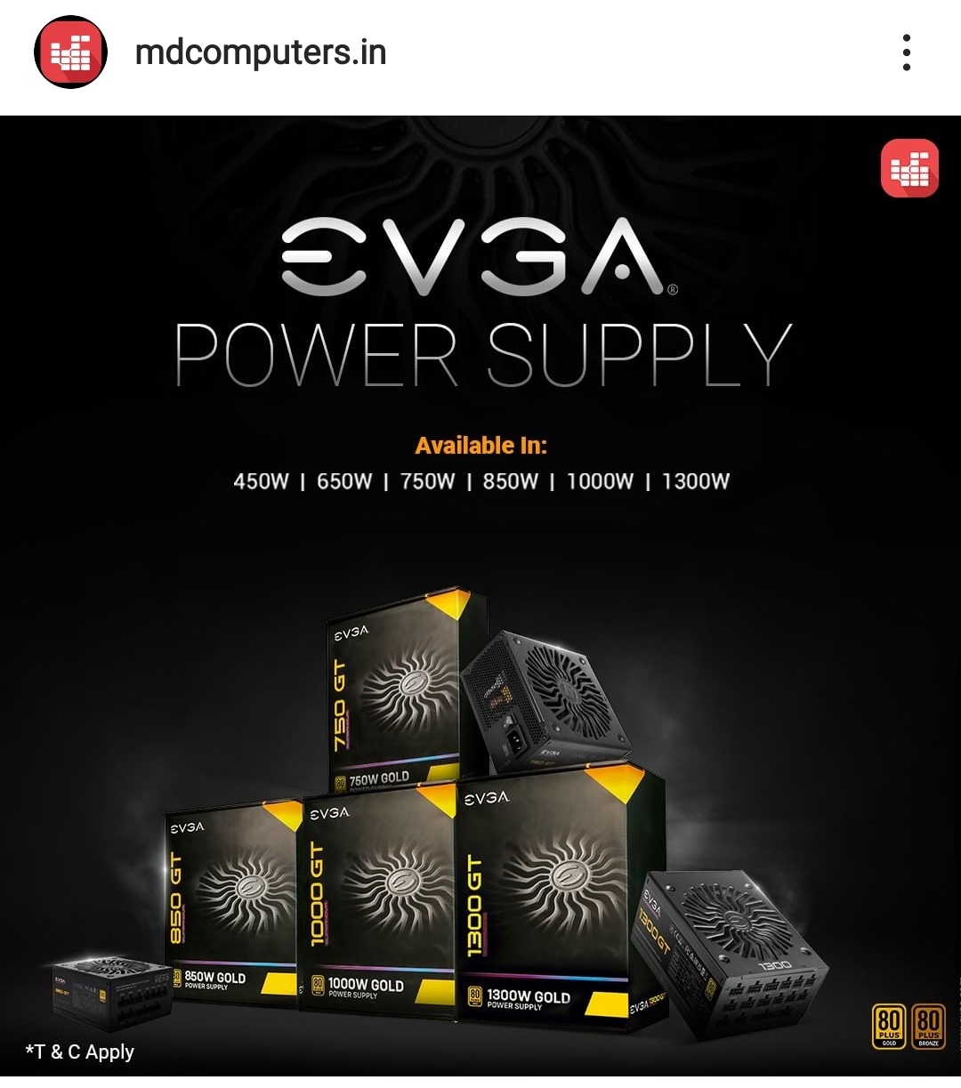EVGA power supplies are now available in MD computers IndianGaming