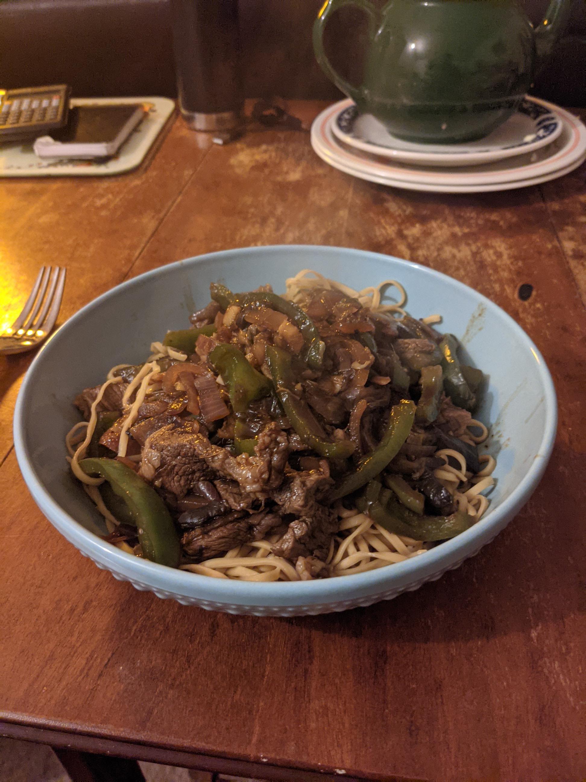 BELL PEPPERS AND BEEF I made the nonbroke version of the dish, even though I am broke. r