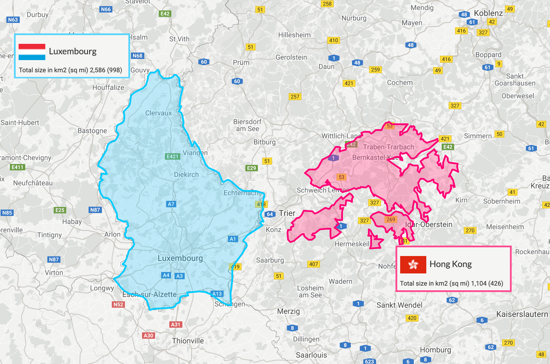 The Size of Hong Kong compared to Luxembourg (after correction) r