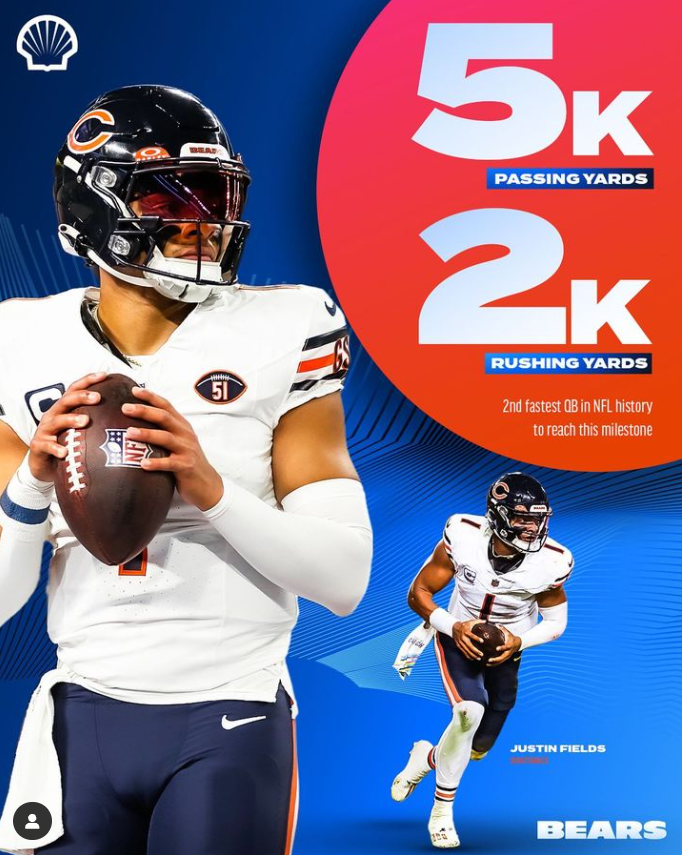 [Bears] Justin Fields is the 2nd Fastest QB in NFL History to reach 5,000 Passing and 2,000