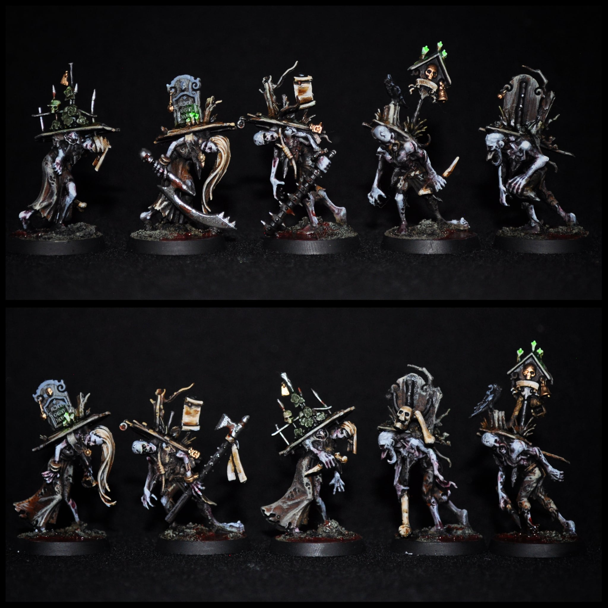 A horde of Deadwalker Zombies painted for Warhammer Quest Cursed City