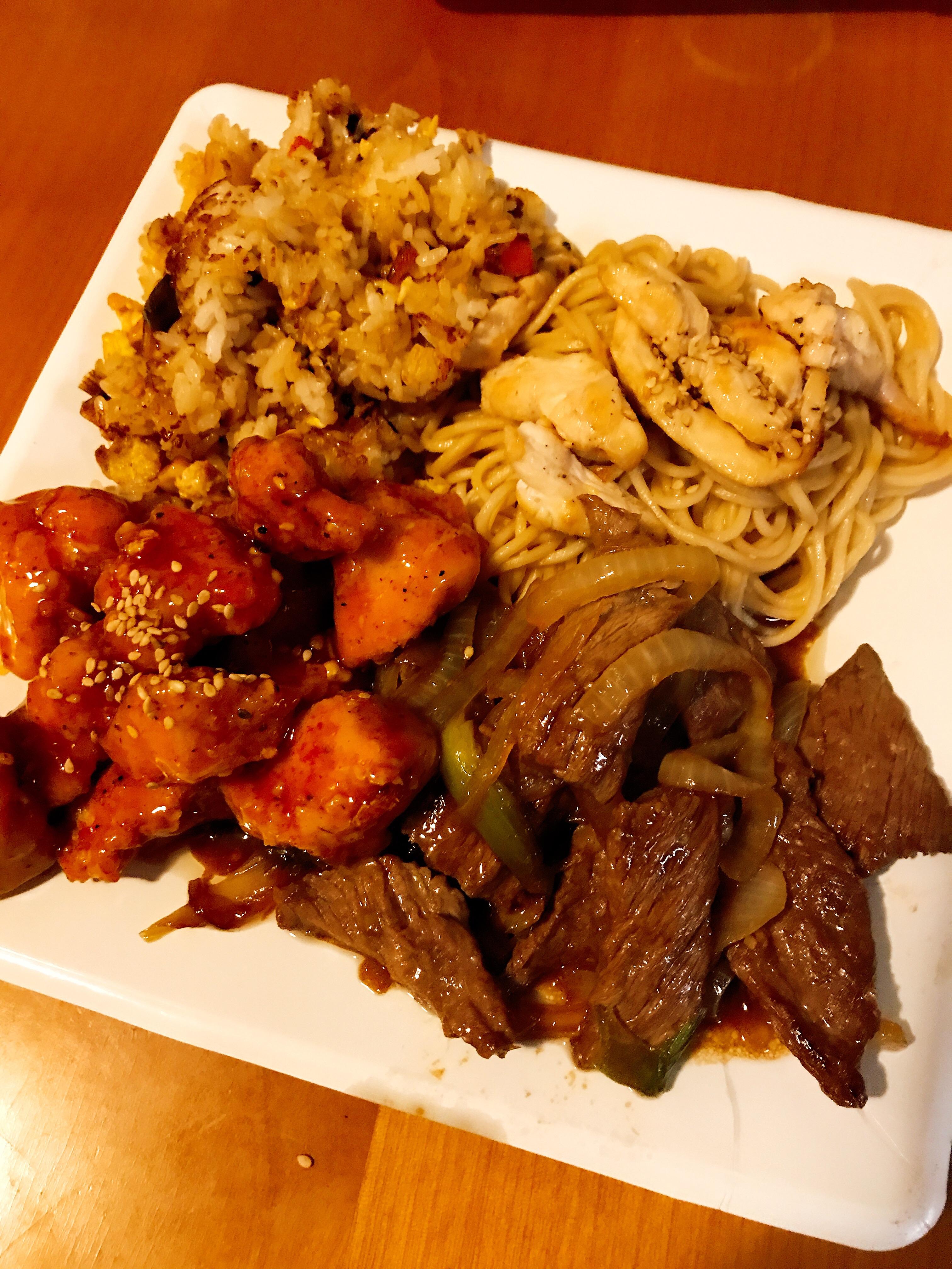 [Homemade] Orange chicken, Mongolian beef, chicken chow mein, and fried