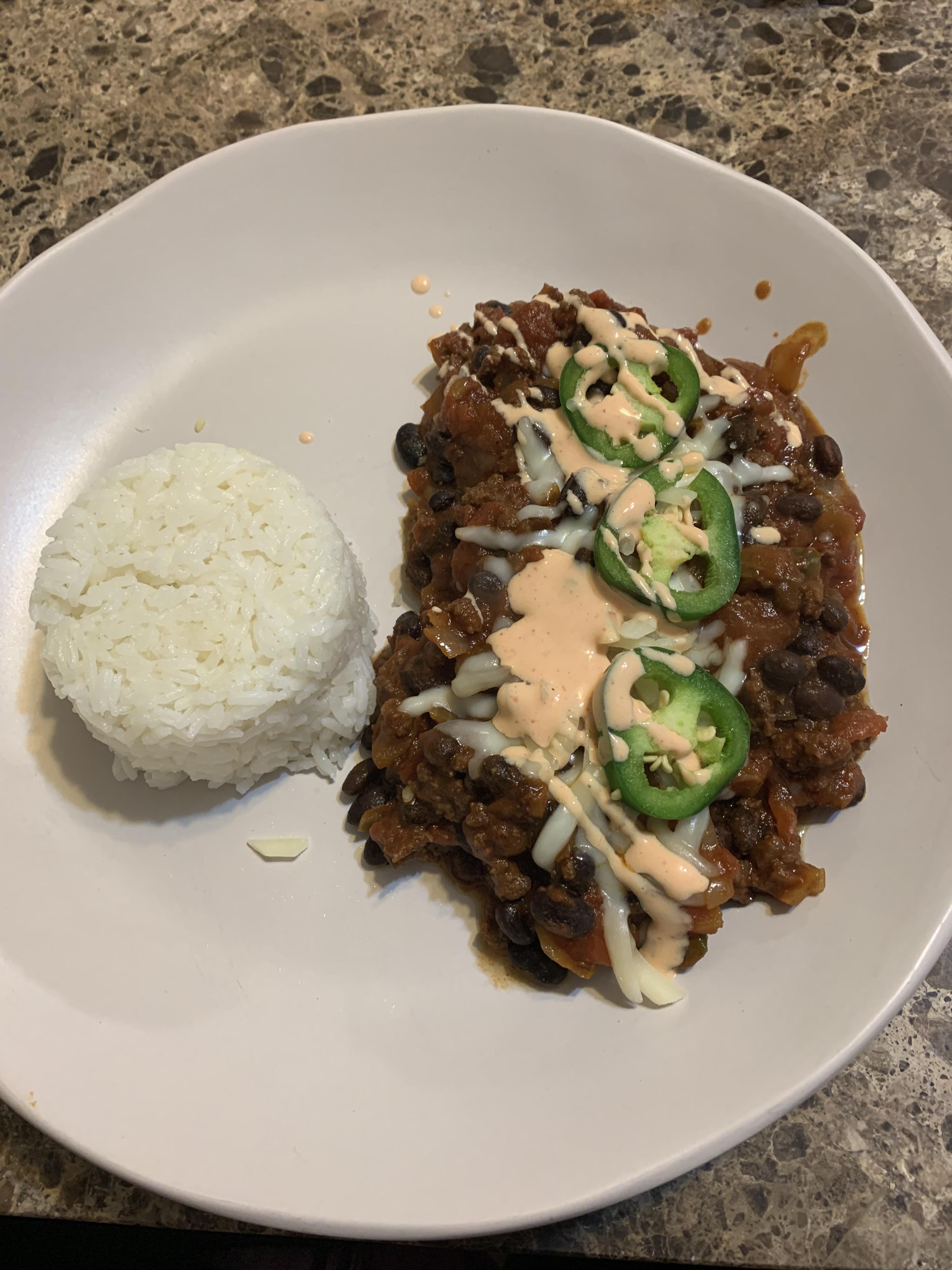 Beefy black bean chili I added a small serving of rice to this. r