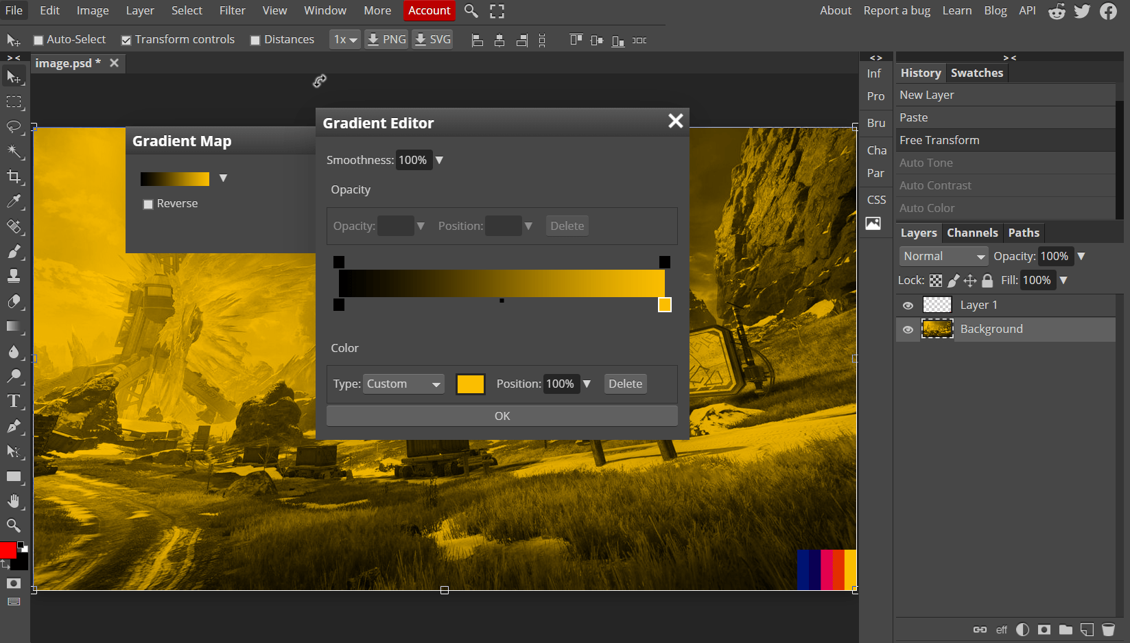 (Gradient map) How do i add more than 2 colors ? r/photopea