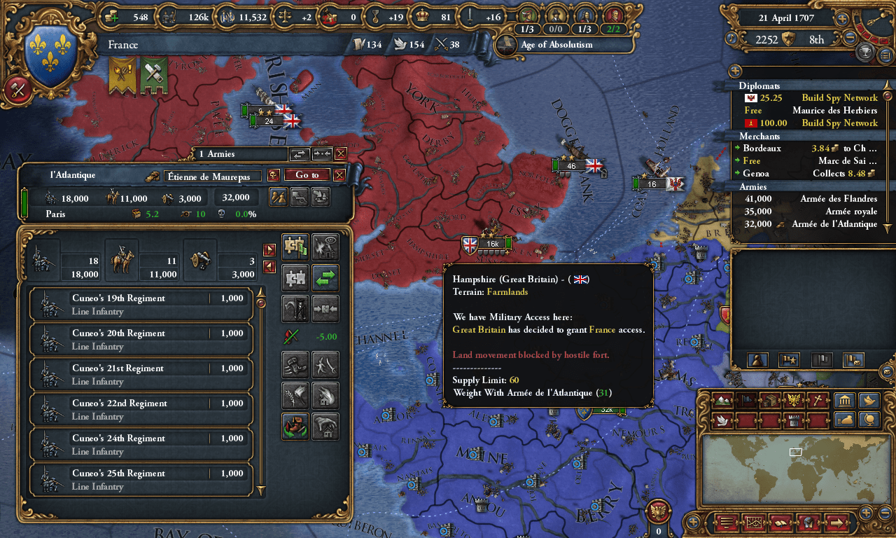 "Land movement blocked by hostile fort" in allied territory? r/eu4