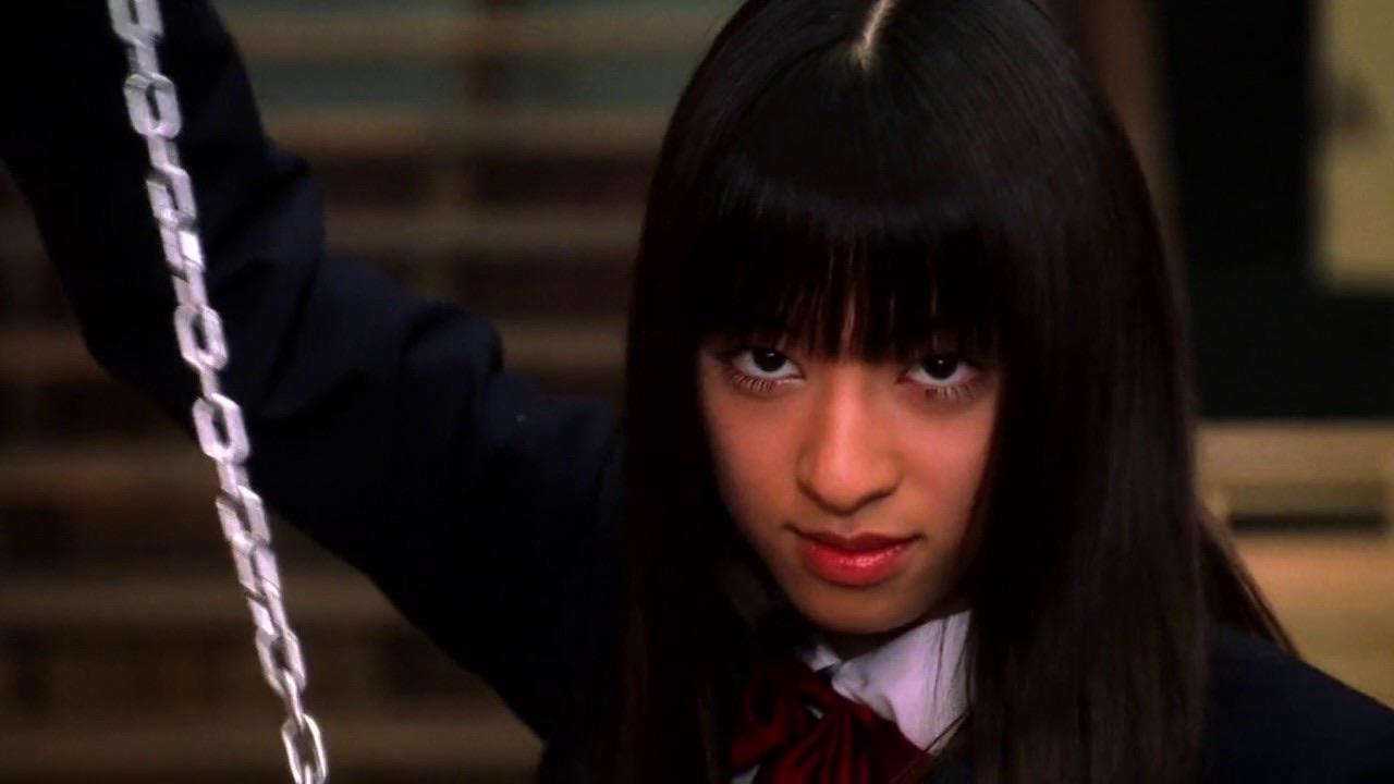 In Kill Bill Vol. 1 (2003), when Chiaki Kuriyama (Gogo) was shooting