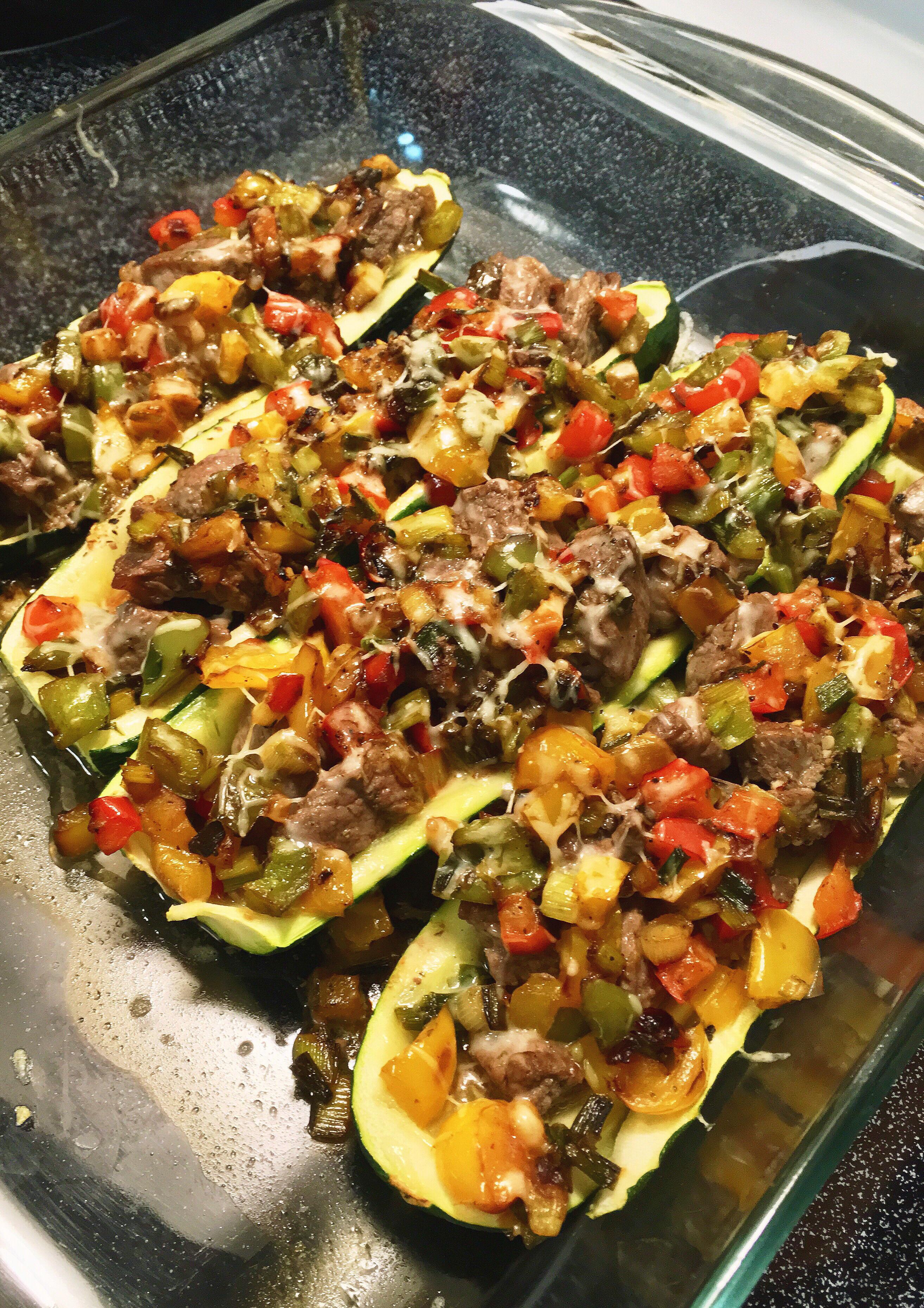 Philly cheese steak zucchini boats! Recipe in comments. r/mealprep