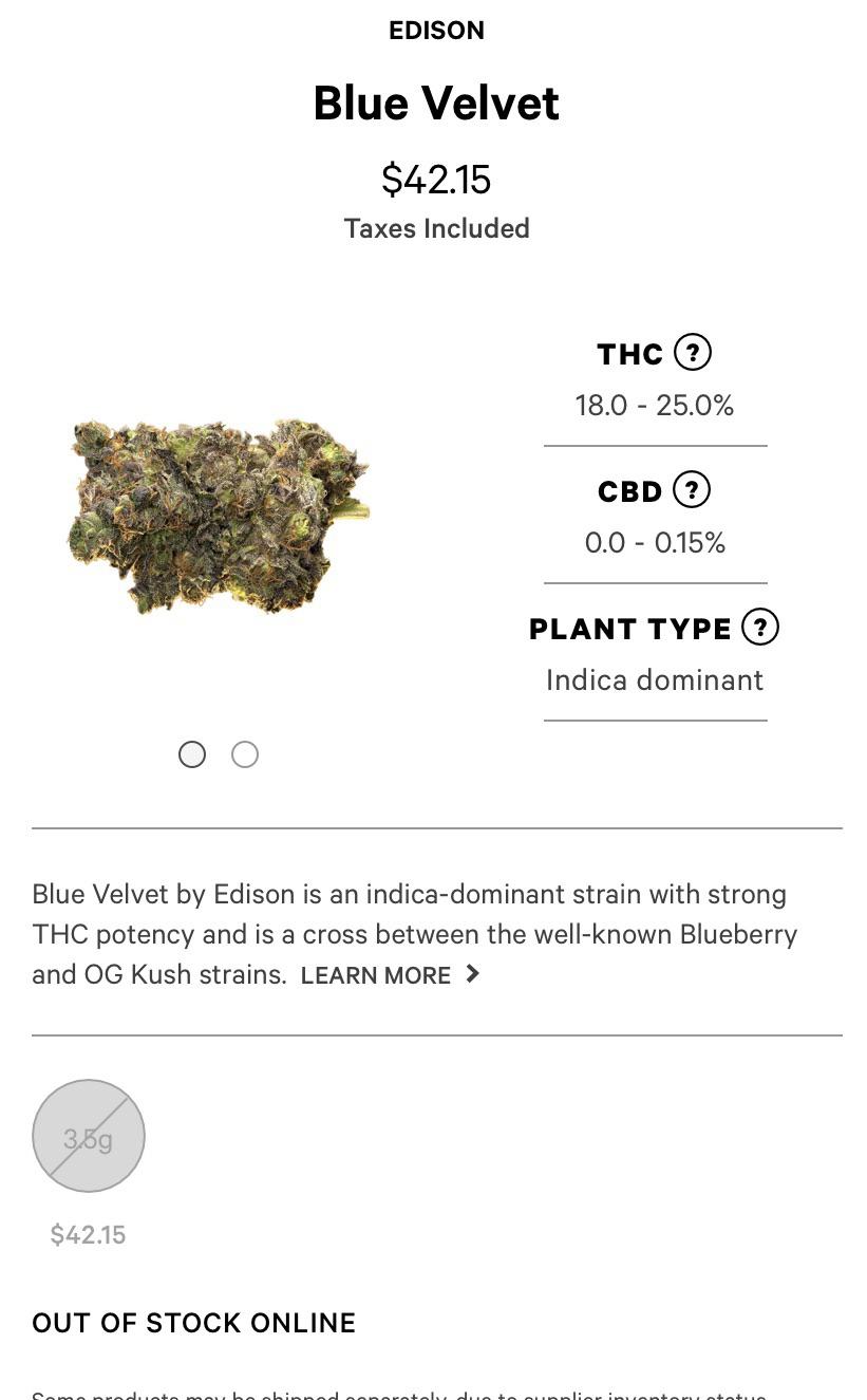 Looks like a new strain. Edison Blue Velvet, anyone try? r/TheOCS