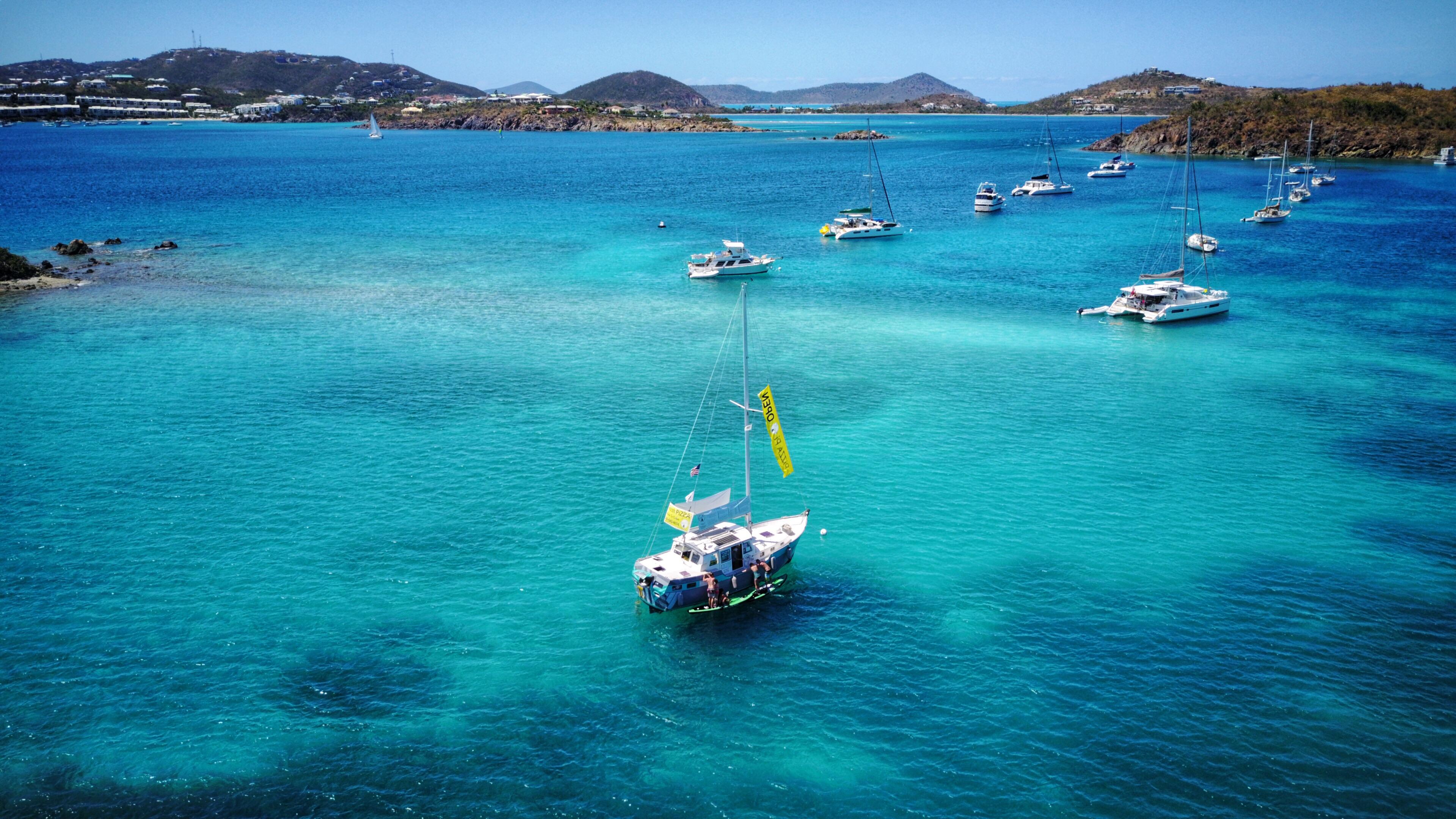 Pizza pi boat, Christmas Cove, St. Thomas, USVI r/drone_photography