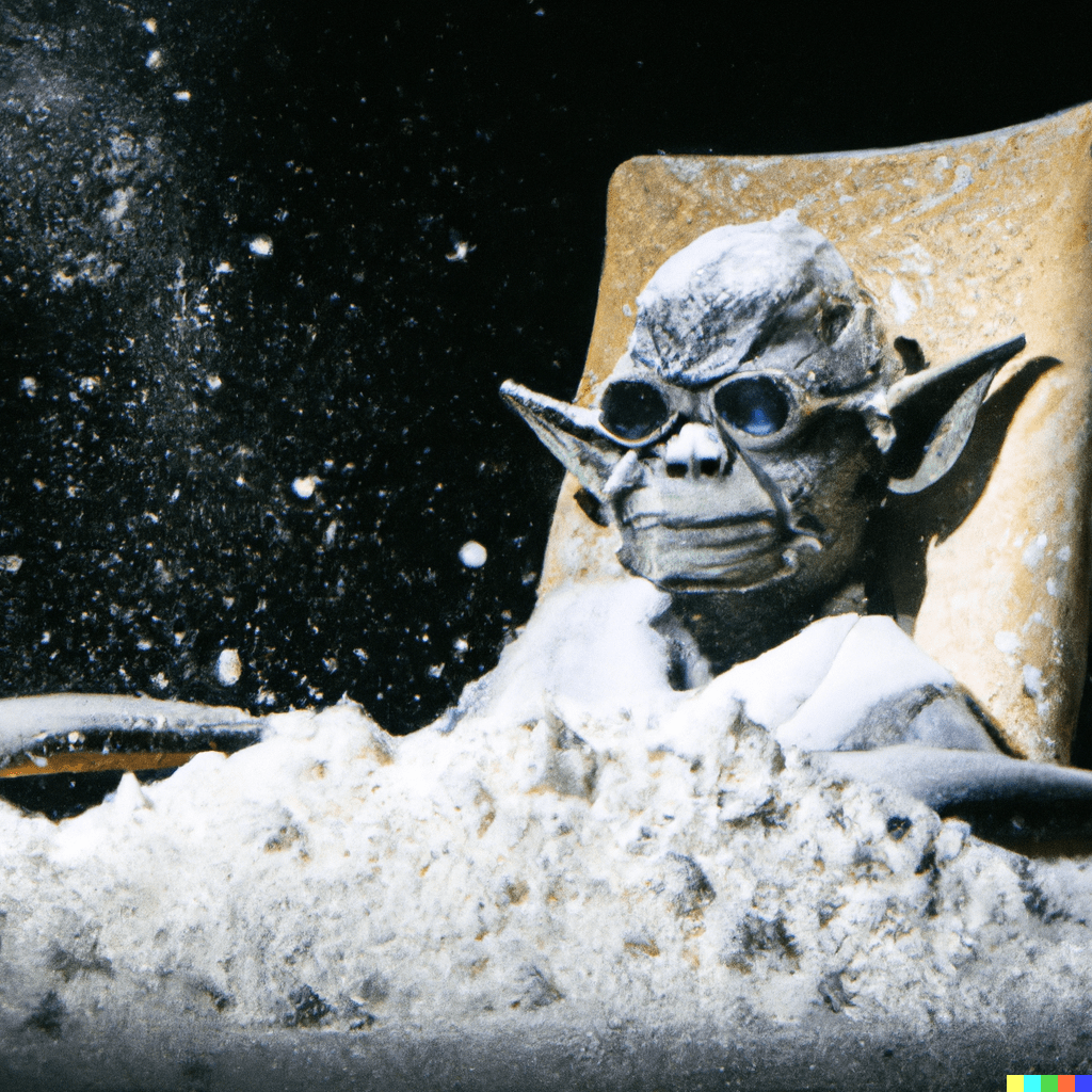 Scarface Movie scene with yoda from star wars sitting in a big black